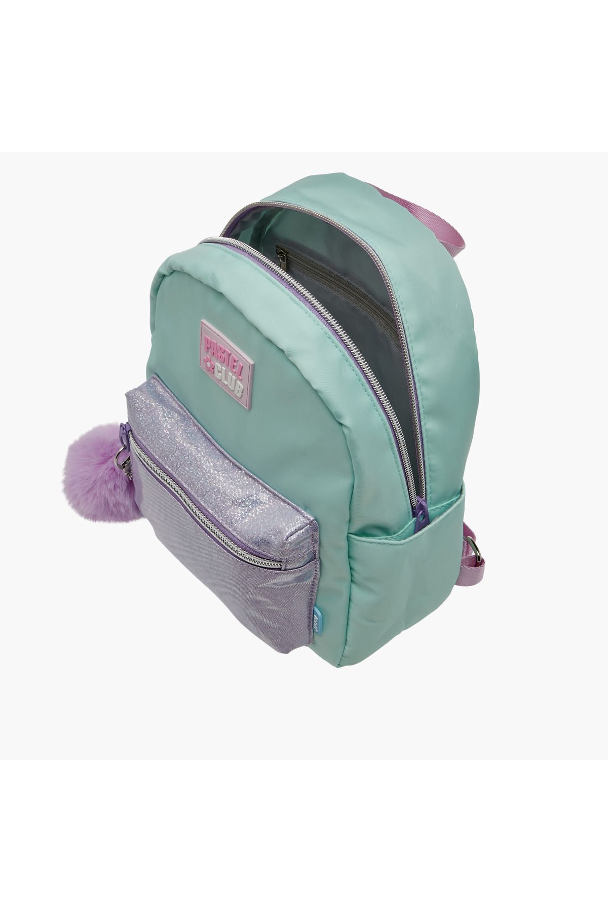 Icon-Colourblock Backpack with Adjustable Straps and Pom Pom Keychain - 27x23x11 cms 7
