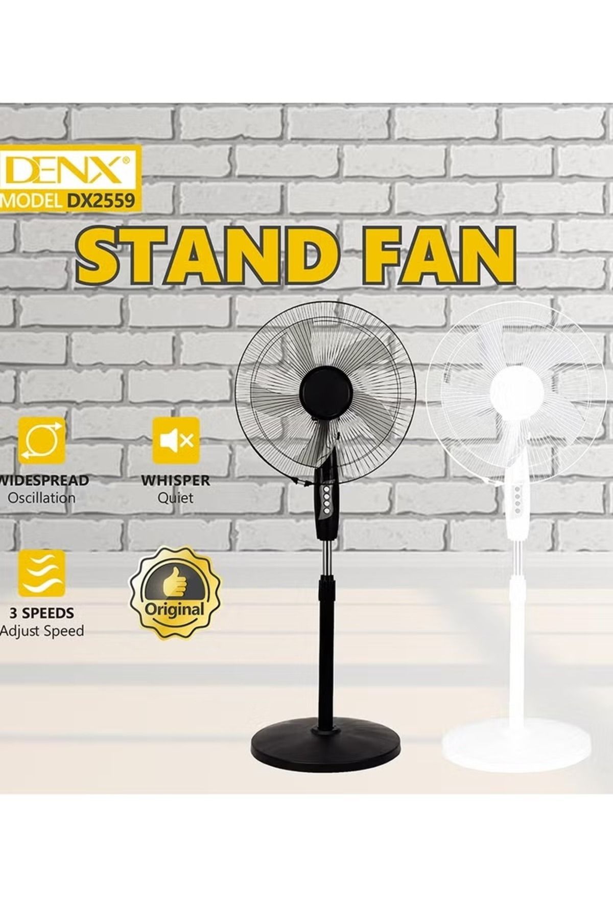 Denx-مروحة عمودية بقاعدة، سهلة الحركة، بتصميم مناسب للمنازل والمكاتب، لون أسود Dx2559 2