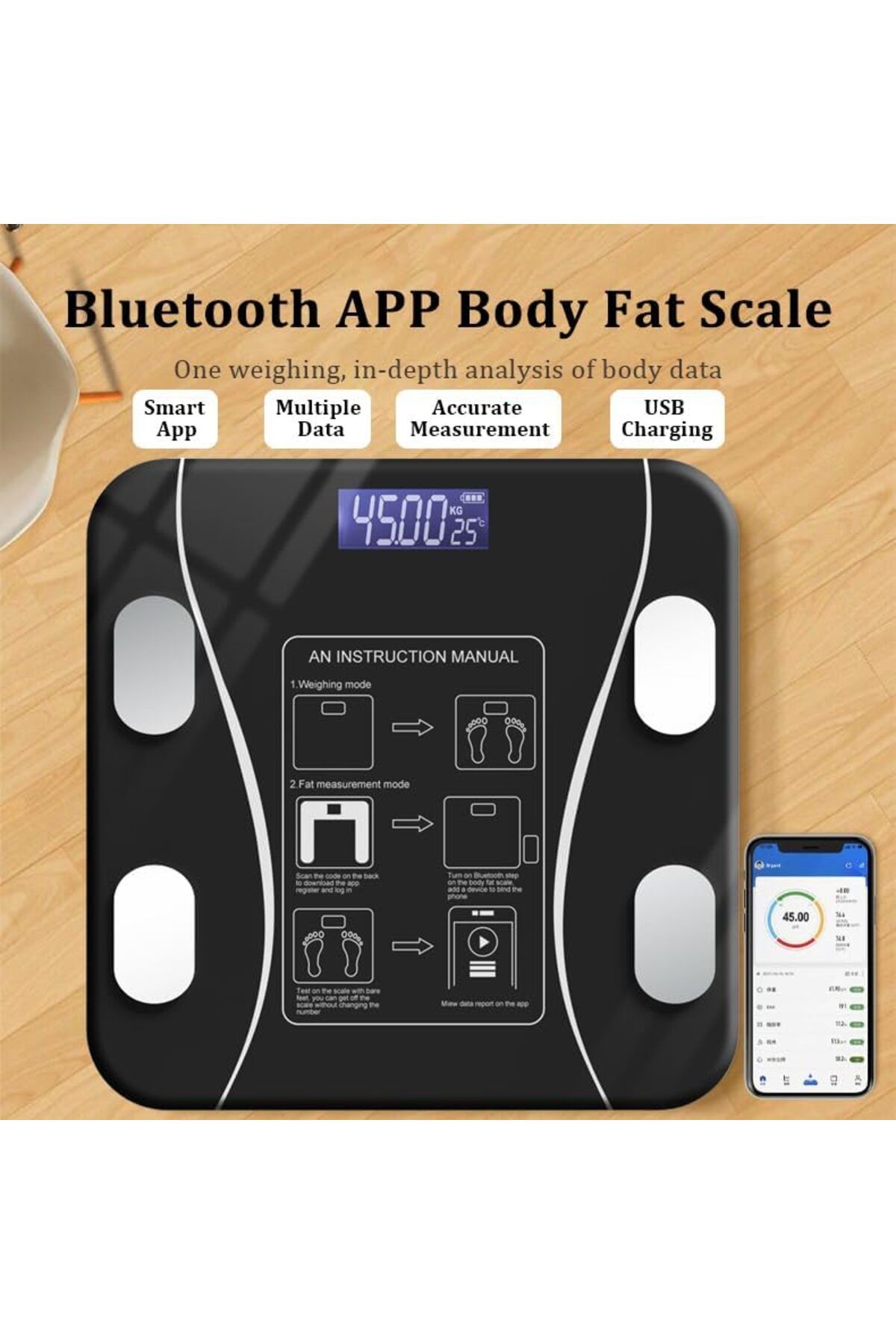 Stander-YONGYUN High Accurate Digital Bathroom Scale LED Display, Rechargeable BMI Smart Weight Scale with W 7