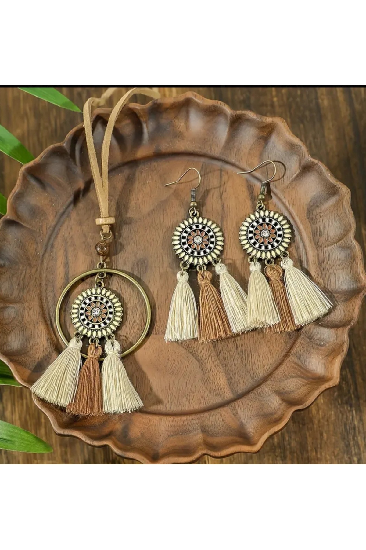 ORGANICYOU YIWU 3 Parça Retro Etnik Tarz Kadın Takı Seti - Kahve Tonlu Antika Bronz Yuvarlak