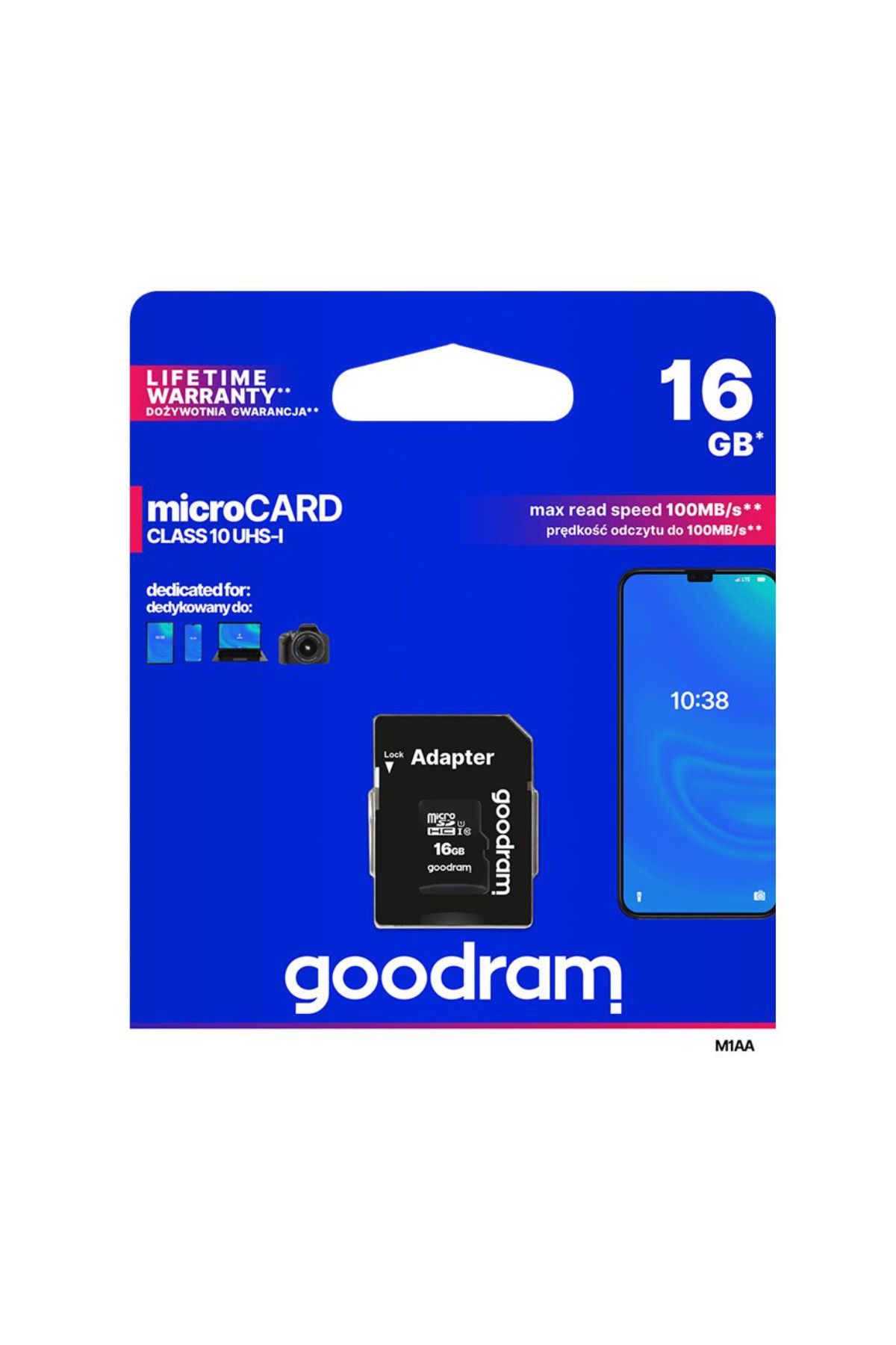 Goodram-Card de memorie microSD Goodram 16GB,UHS I,cls 10 + adaptor, M1AA-0160R12 1