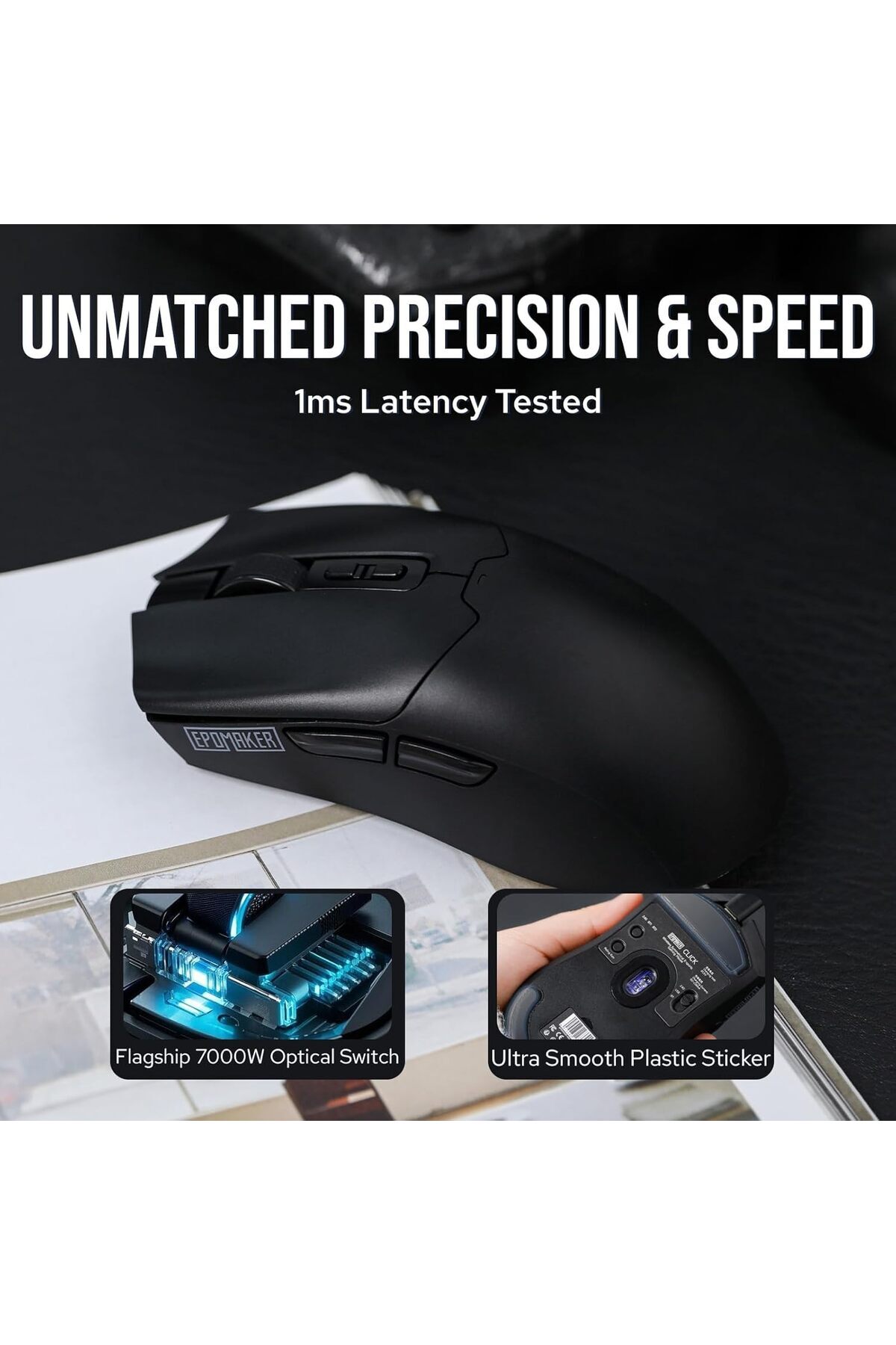 Epomaker-Click Wireless Gaming Mouse, 8KHz Polling, PAW 3950 Optical Sensor, 58g Superlight, 42,000 7