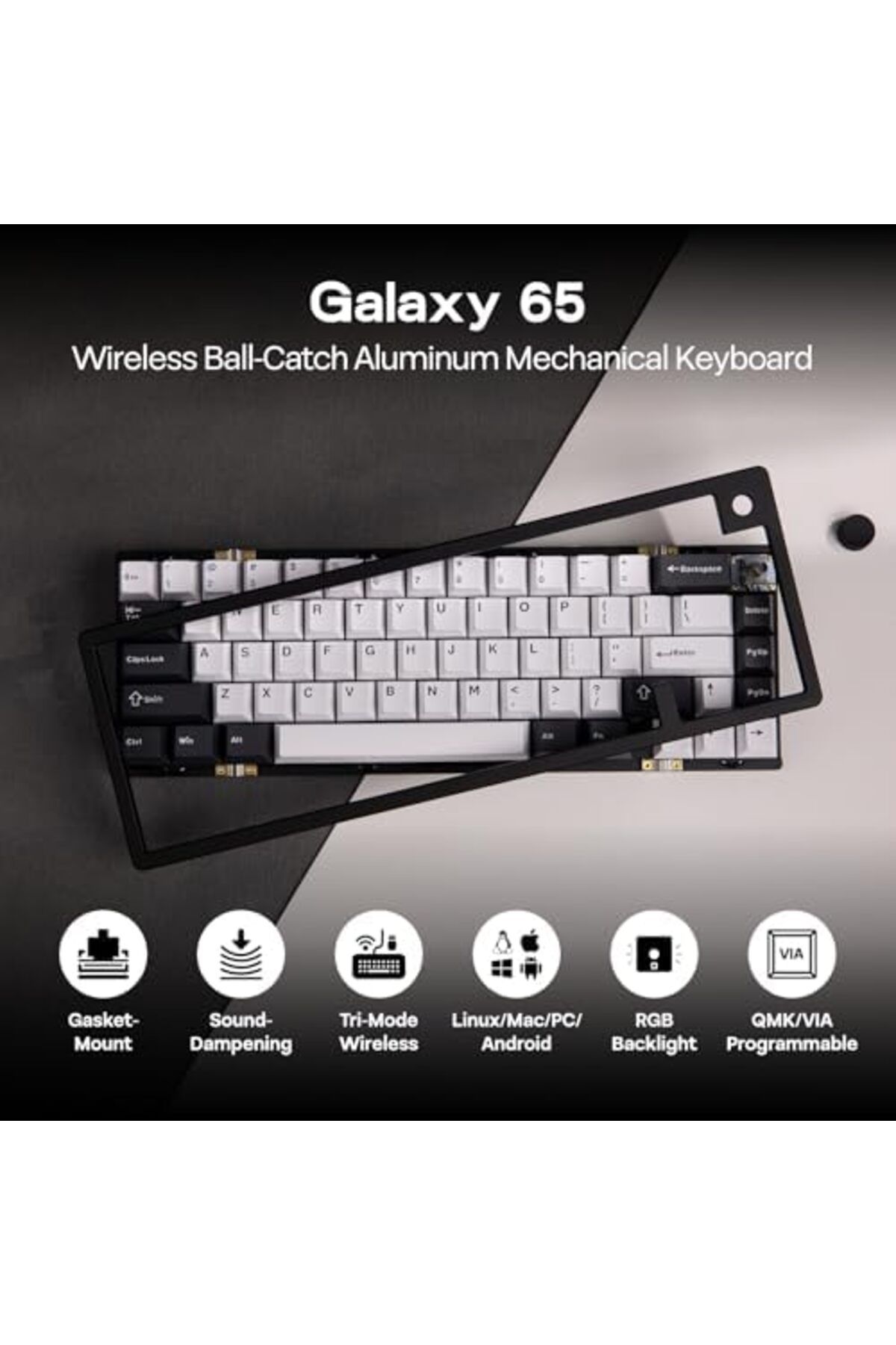 Epomaker-لوحة مفاتيح ميكانيكية لاسلكية Galaxy65 QMK/VIA، مصنوعة من الألومنيوم المؤكسد مع خاصية التقاط الكرة 4