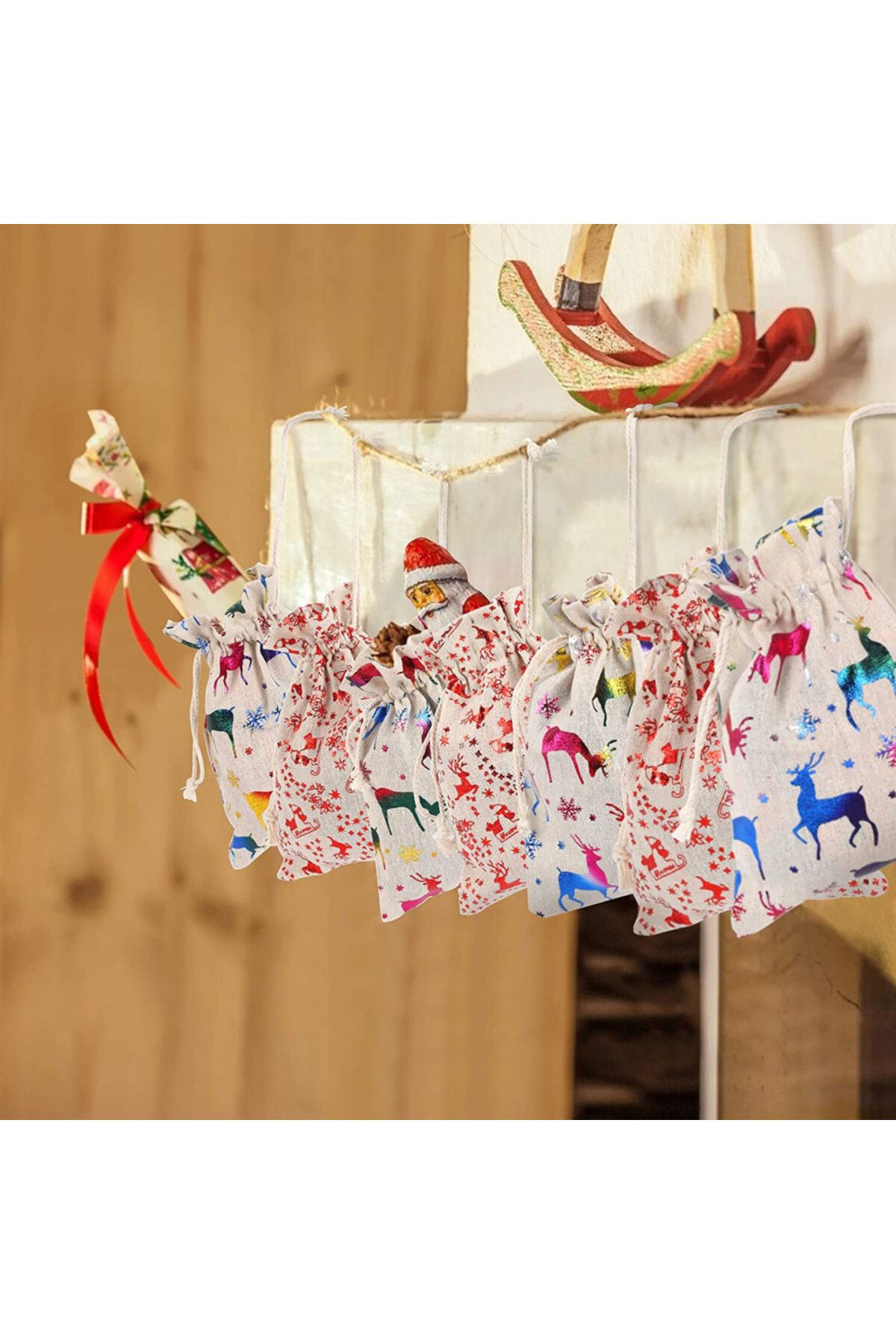 LANMOK-Set de 24 de pungi pentru calendarul de advent LANMOK, pânză, multicolor, 18,3 x 13,3 cm 7