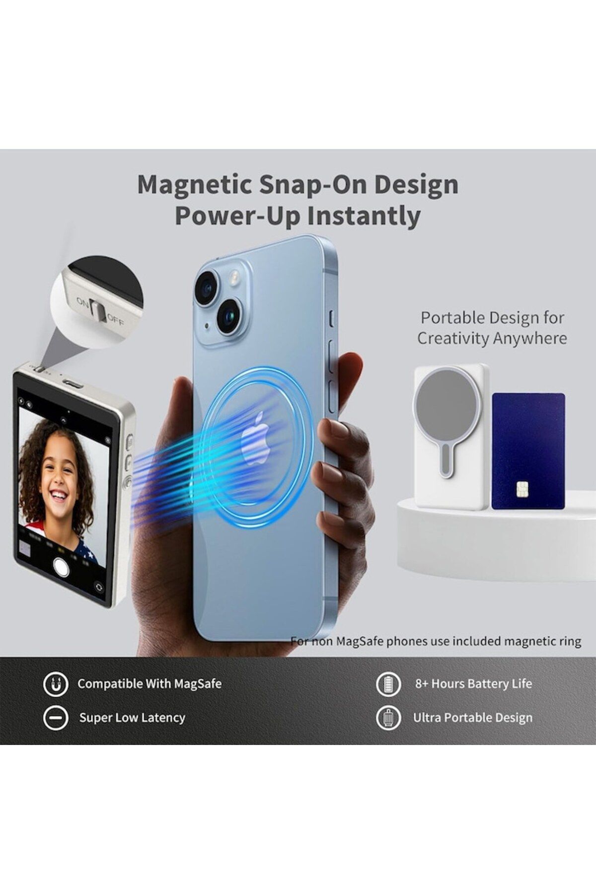 Optim Solution-Monitor Selfie pentru Telefon, OPTIM SOLUTION, Ecran Magnetic 4.02 inch pentru Vlog / Live 3