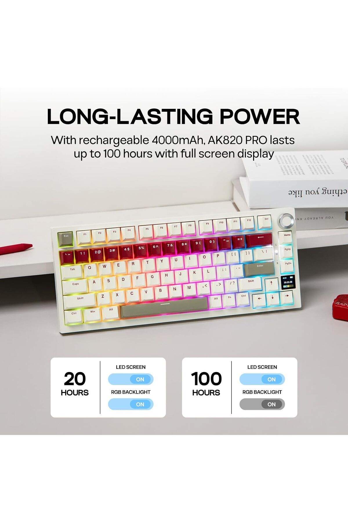 Epomaker-لوحة مفاتيح ألعاب لاسلكية Ajazz AK820 PRO مزودة بشاشة TFT ومقبض، قابلة للتبديل السريع، 2.4 جيجاهرتز/وحدة 7