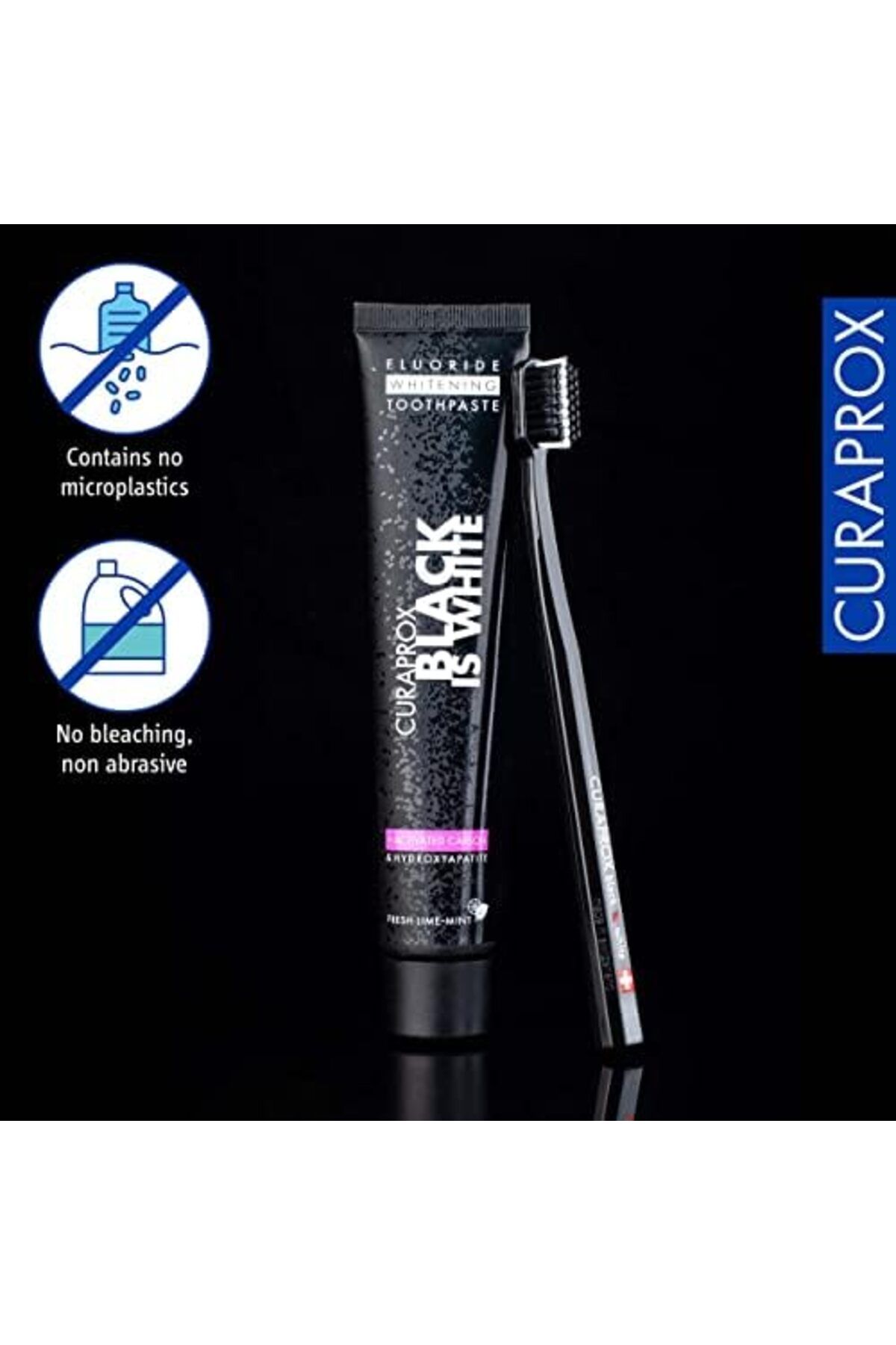 Curaprox-مجموعة معجون أسنان "الأسود هو الأبيض" | معجون أسنان مبيض بالفحم النشط ٩٠ مل + CS ٥٤٦٠ ألترا 6