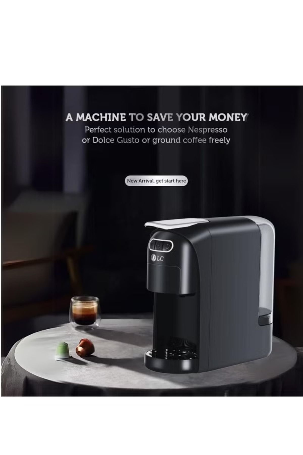 DLC-3-in-1 Coffee Machine (700ml, 1400W) – 15 Bar Pressure, Compact, Durable & Easy to Use black 3