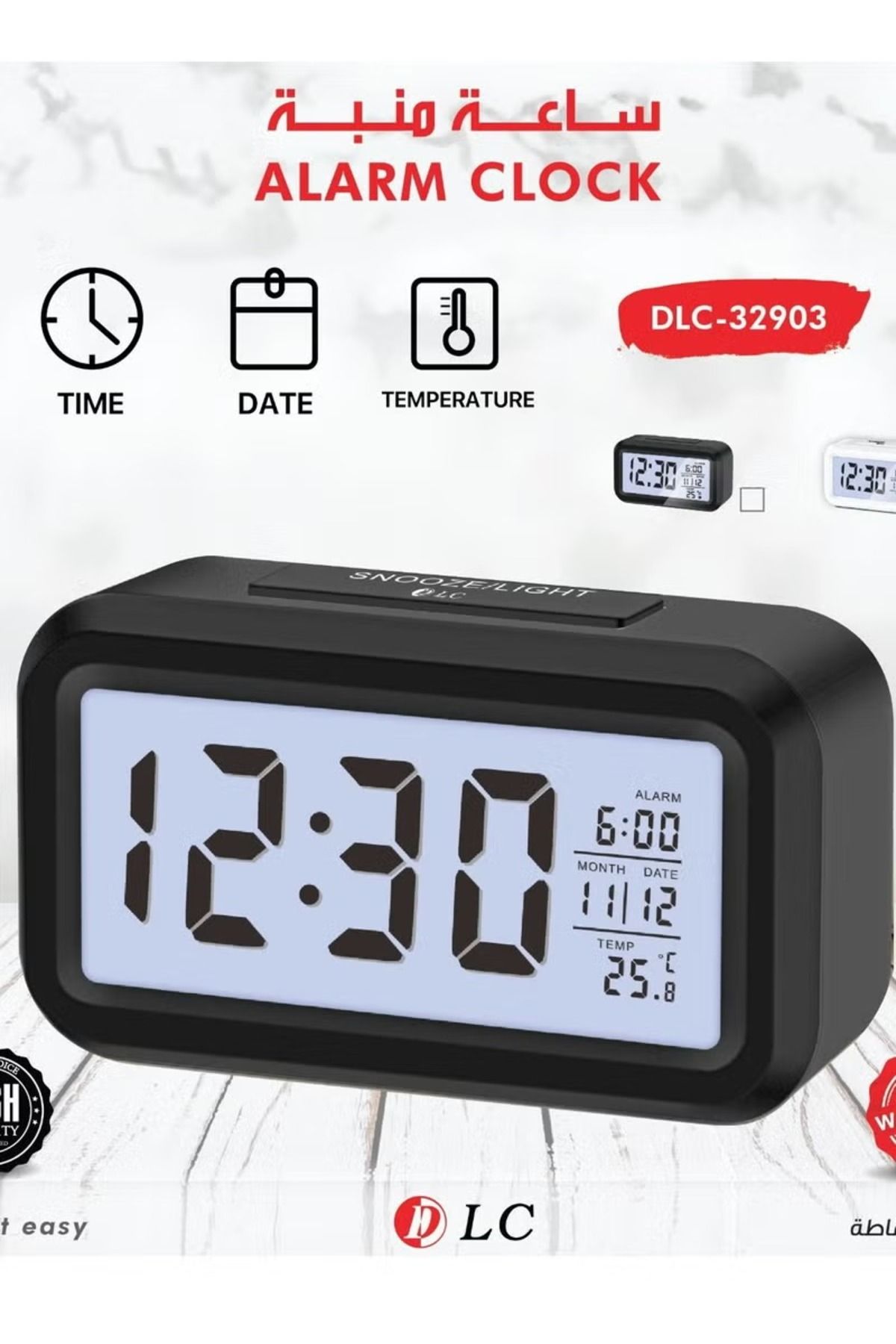 DLC-Digital Alarm Clock Showing Date and Temperature 2