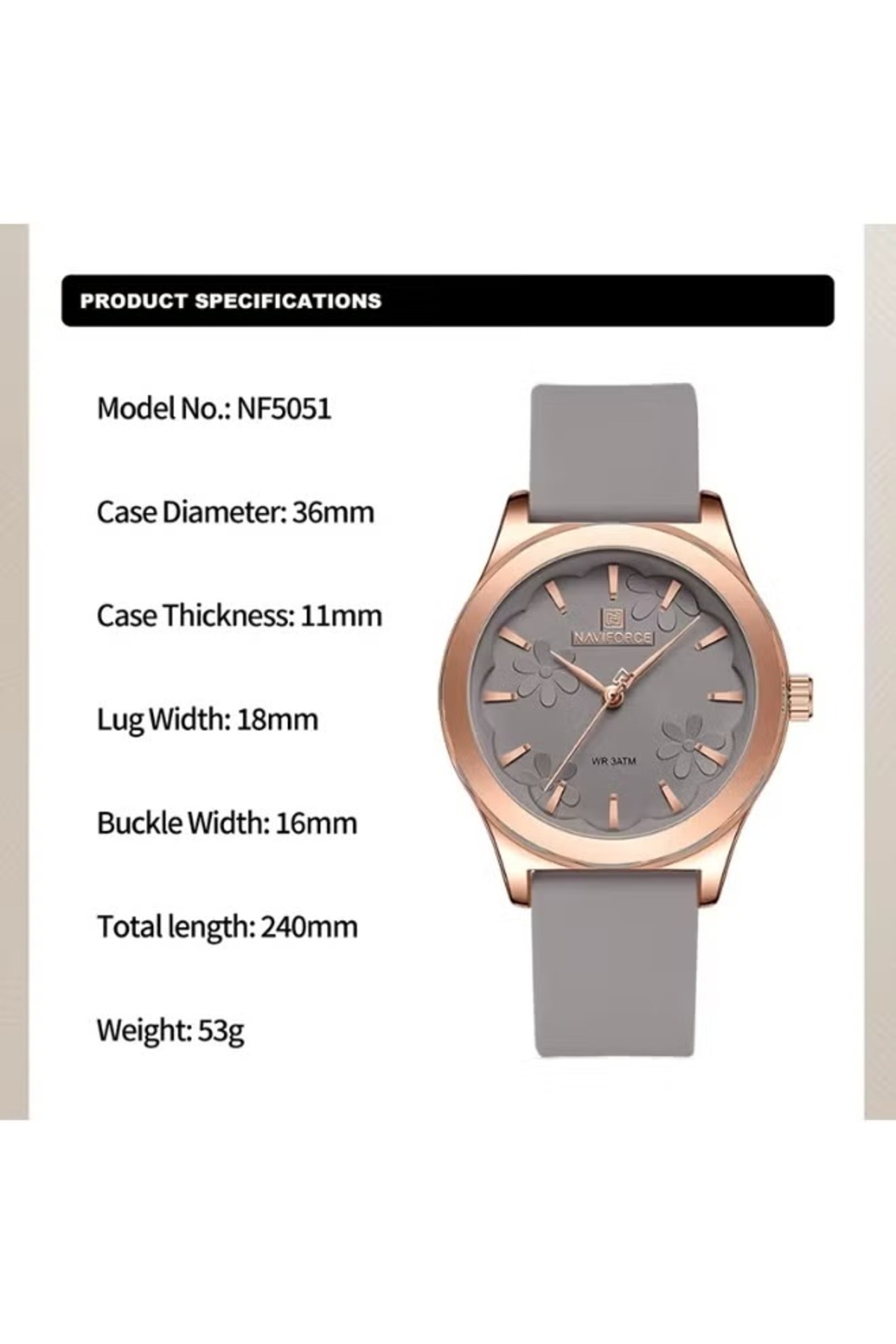Naviforce-Elegant Analog Watch with Stylish Dial Design Durable Strap Water Resistant Timepiece 5