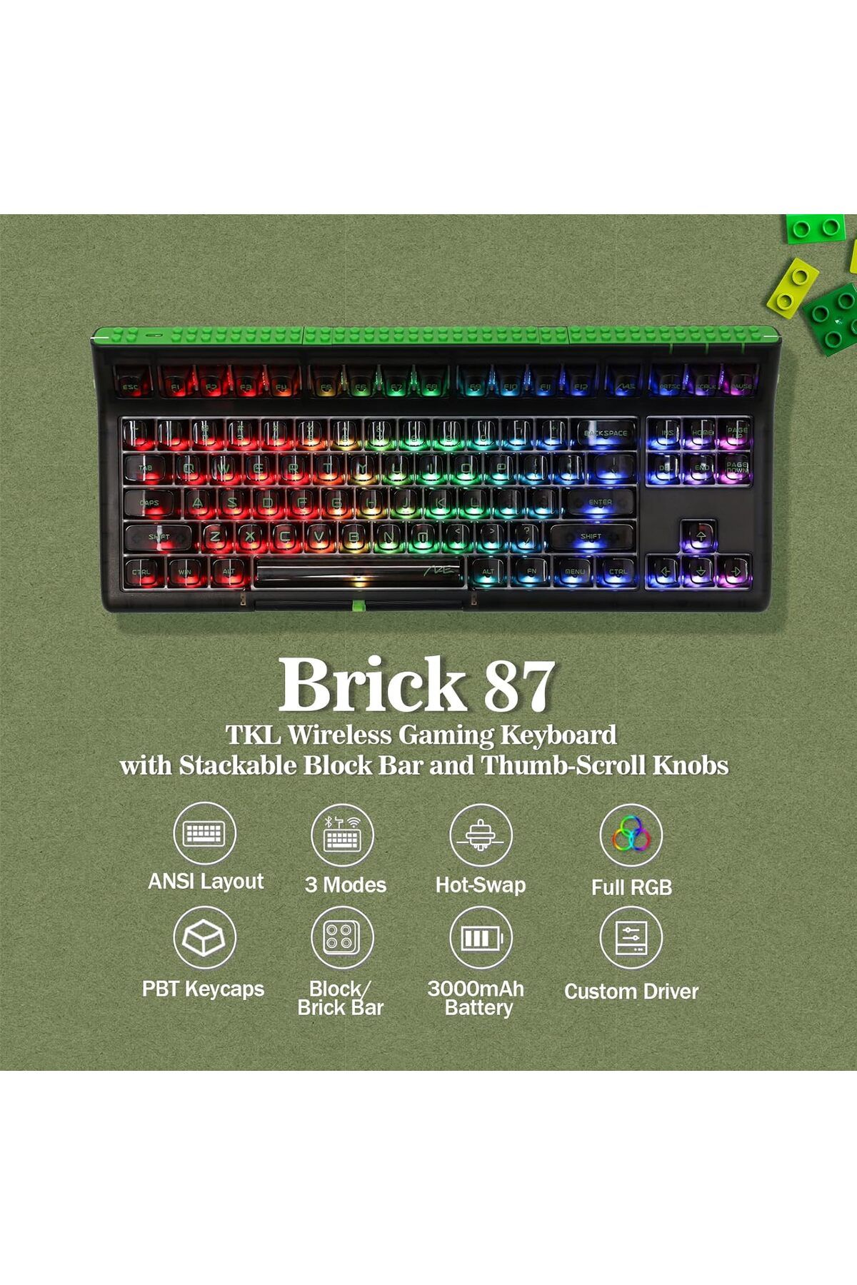 Epomaker-Brick 87 Tri-Mode TKL Mechanical Keyboard with Stackable Block Bar, Thumb-scroll Knobs, Hot 3