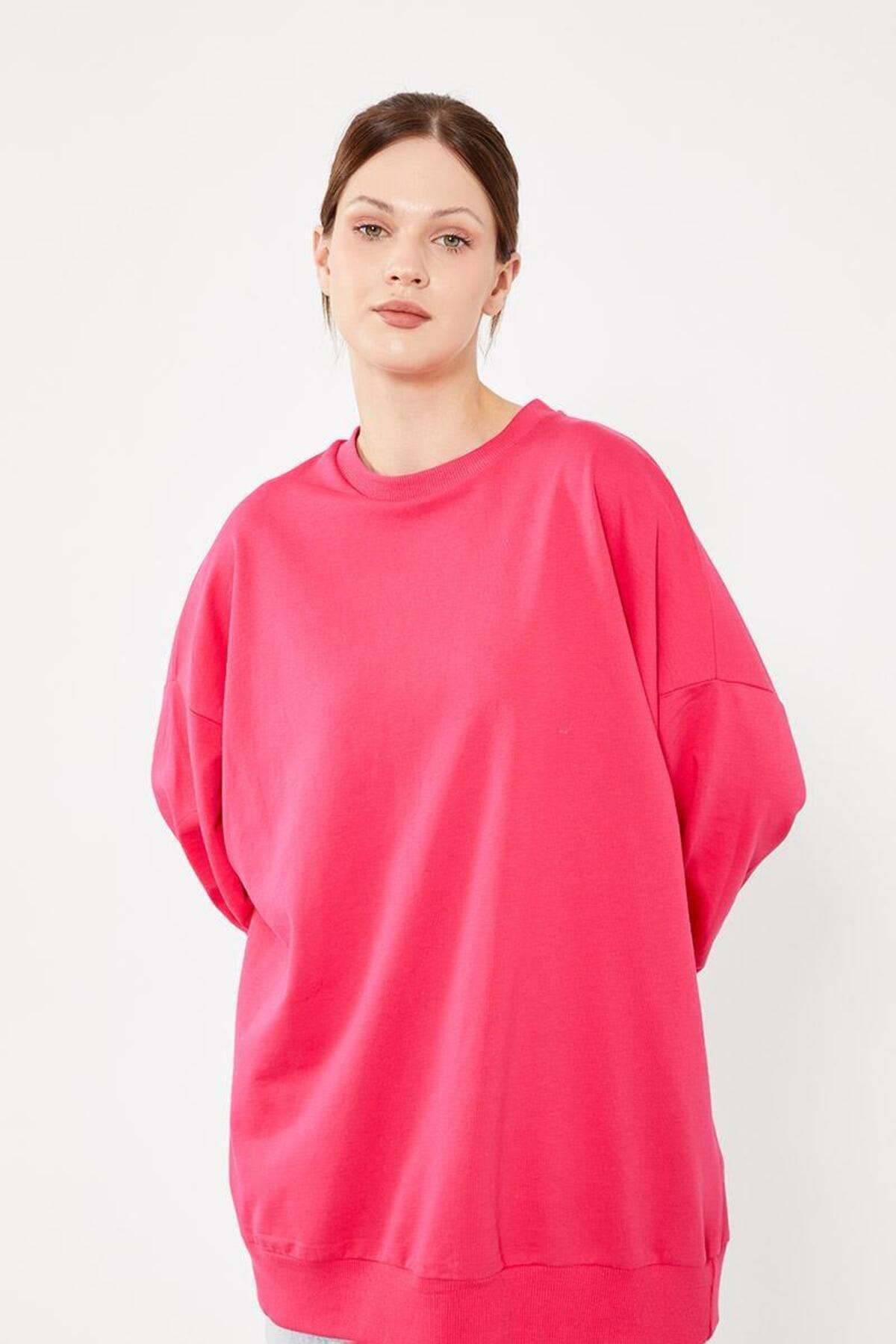 Levidor-Crew Neck Oversize Basic Sweat - Fuchsia 3