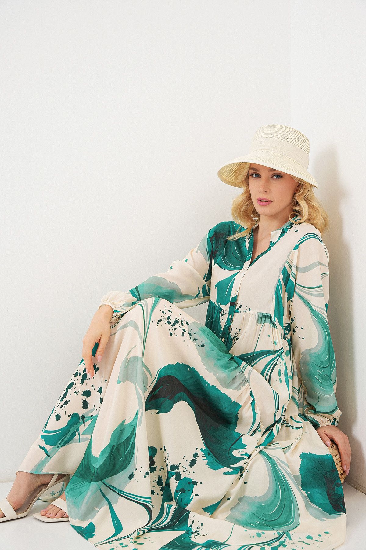 Bigdart-Rochie lungă hijab cu model pentru femei 2585 - verde smarald 2