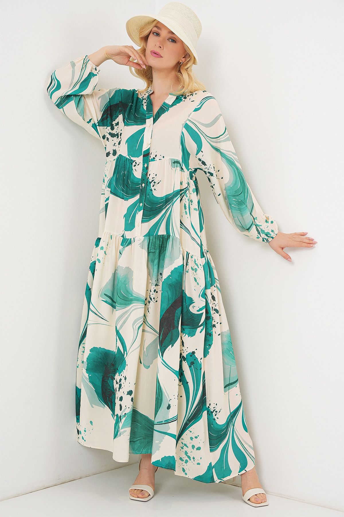 Bigdart-Rochie lungă hijab cu model pentru femei 2585 - verde smarald 4