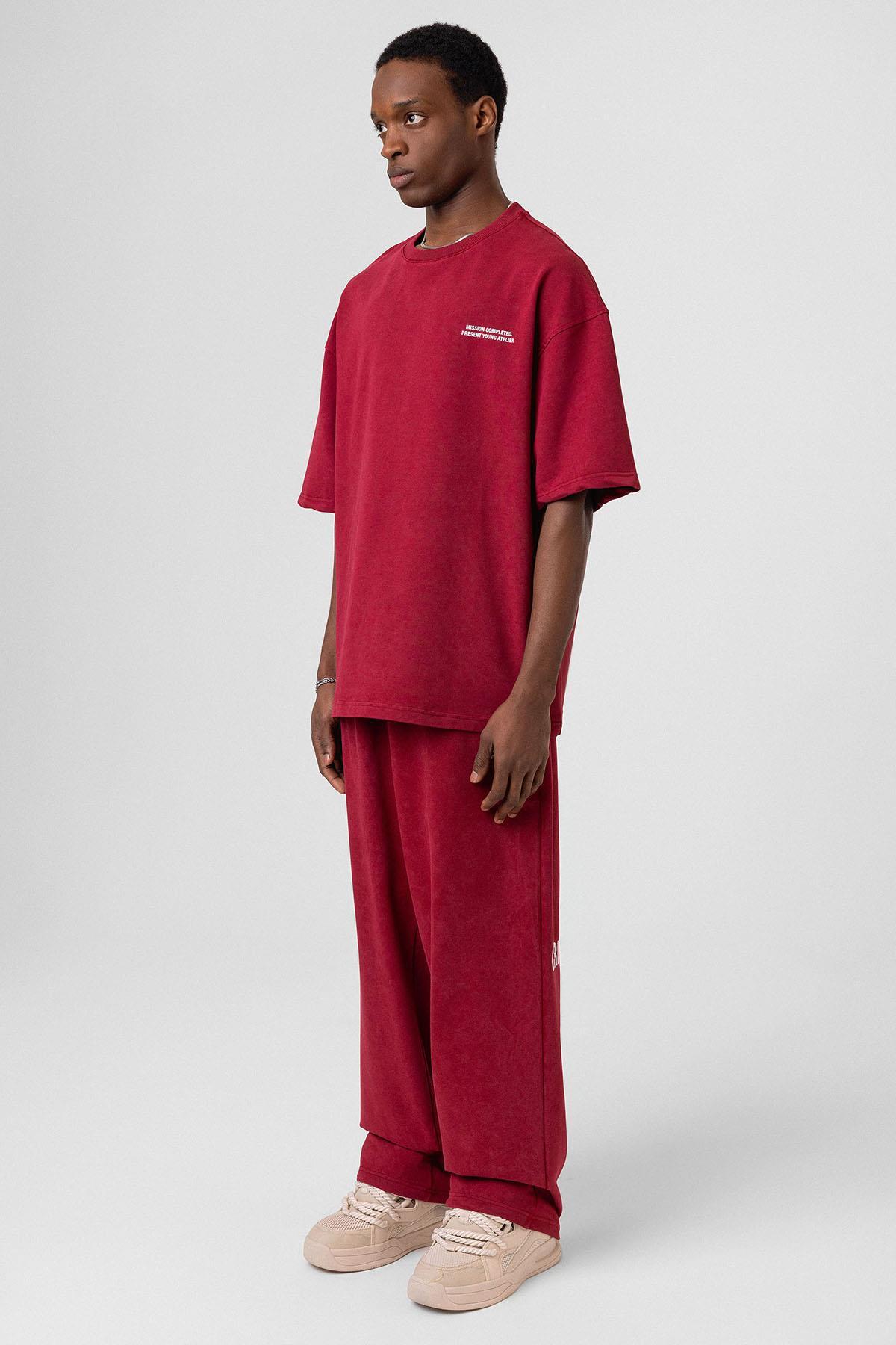 Yıkamalı Arka Baskılı Oversize Eşofman Takım Bordo — رنگارنگ V90-05 — تصویر 4 از 8