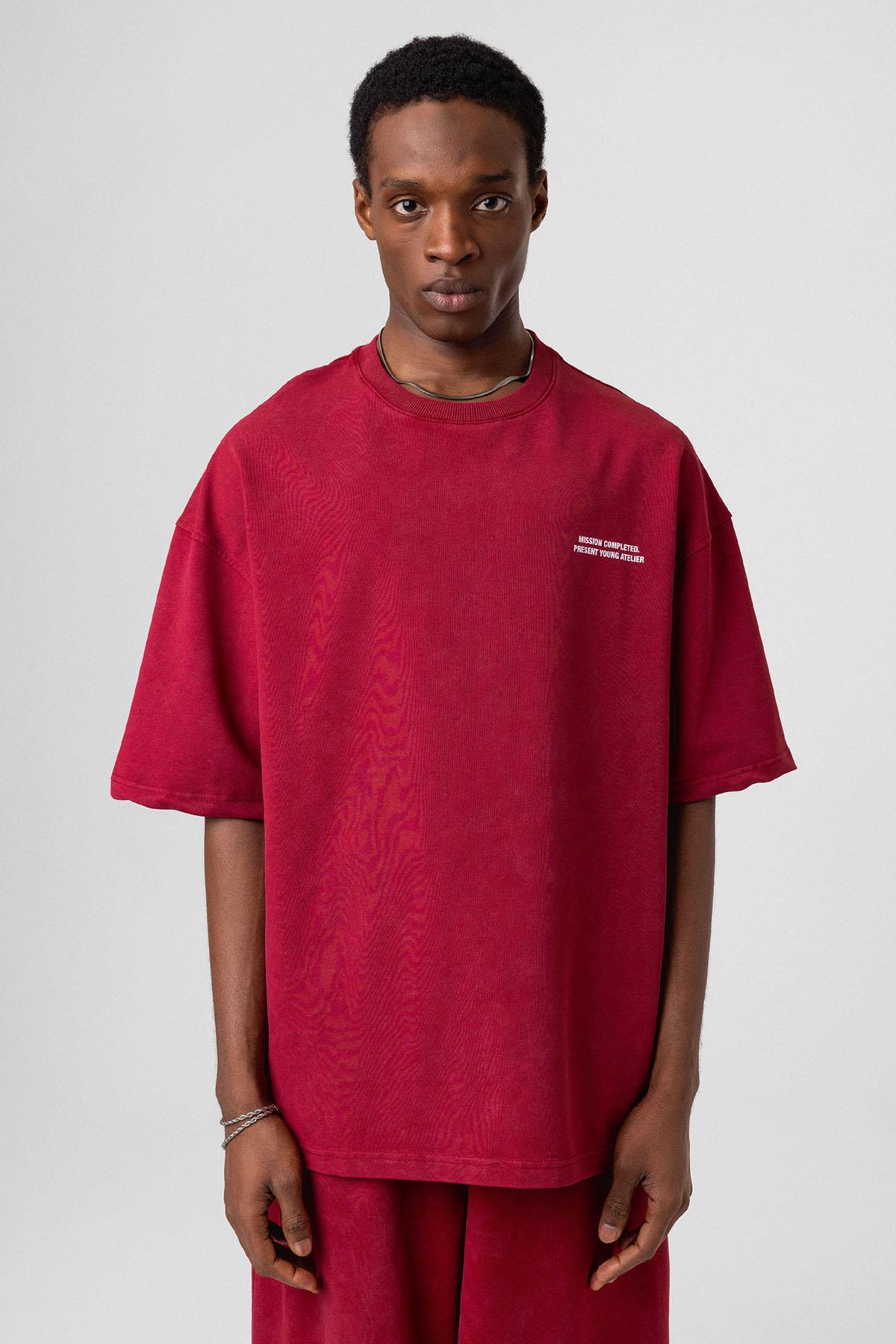 Yıkamalı Arka Baskılı Oversize Eşofman Takım Bordo — رنگارنگ V90-05 — تصویر 8 از 8