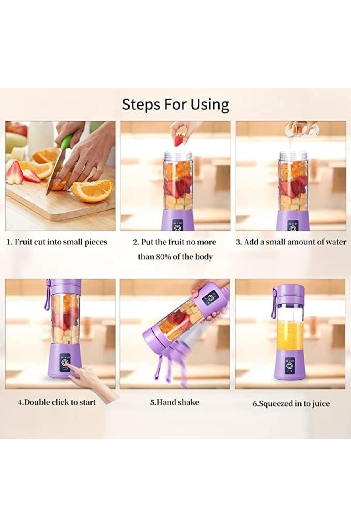 Yuwell-YU WELL Portable Blender Cup, Electric USB Juicer Blender, Mini Blender 380ml Sky Blue 5