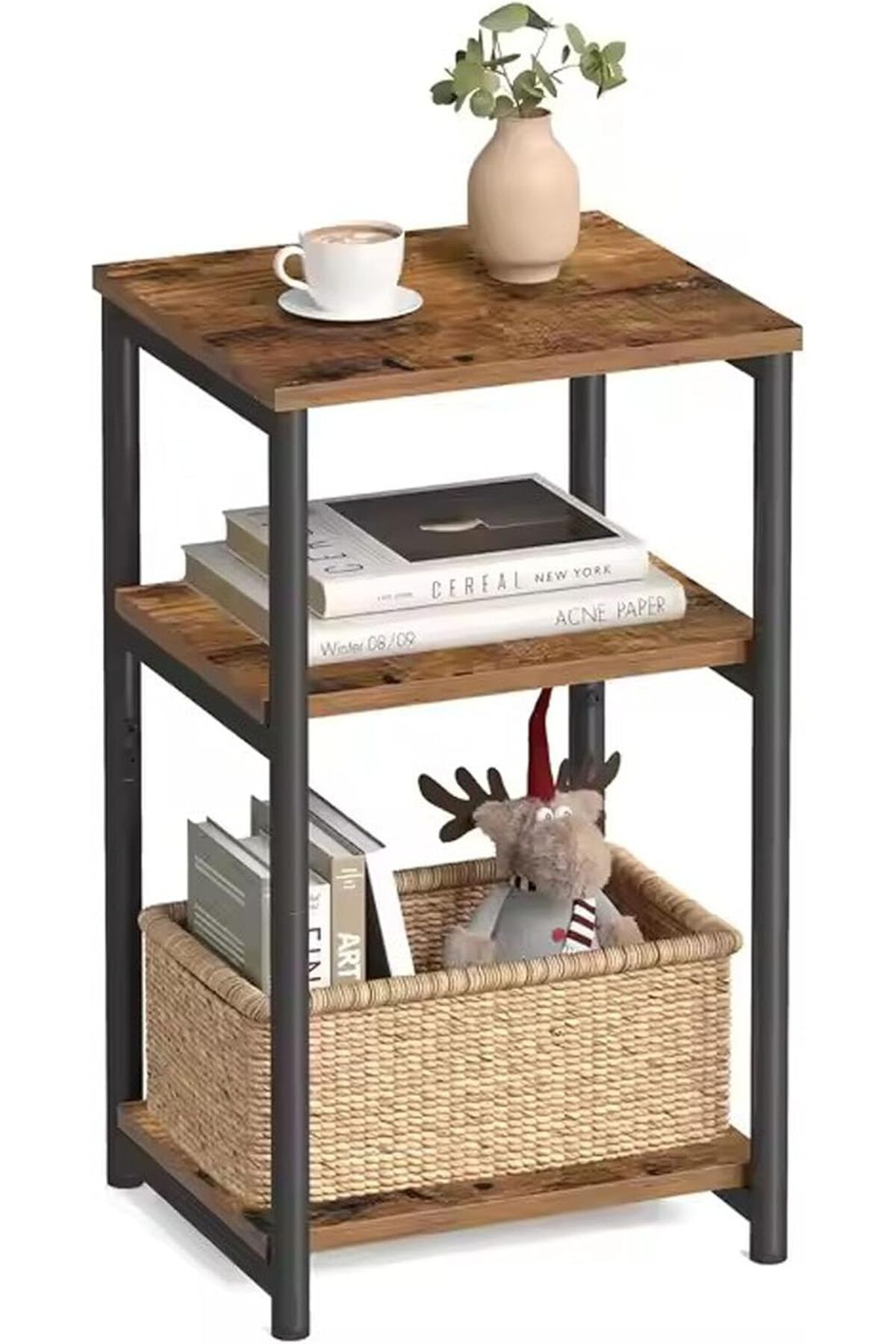 COOYA-3 Tier Slim Side Tables with Storage, open and smooth shelf Nightstands for Small Spaces 6