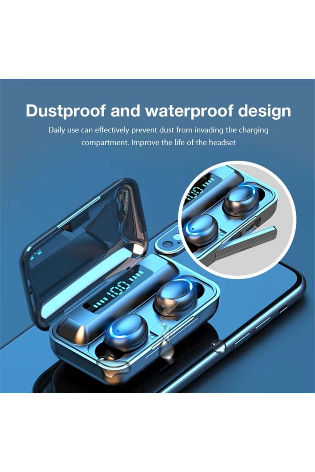 divendi-ro-Căști Bluetooth, fără fir, afișaj LED, control tactil, reducere a zgomotului și baterie externă 5