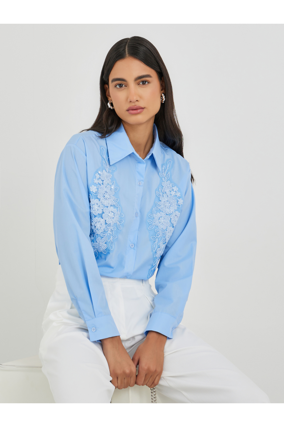 Styli Floral Embroidered Buttoned Shirt