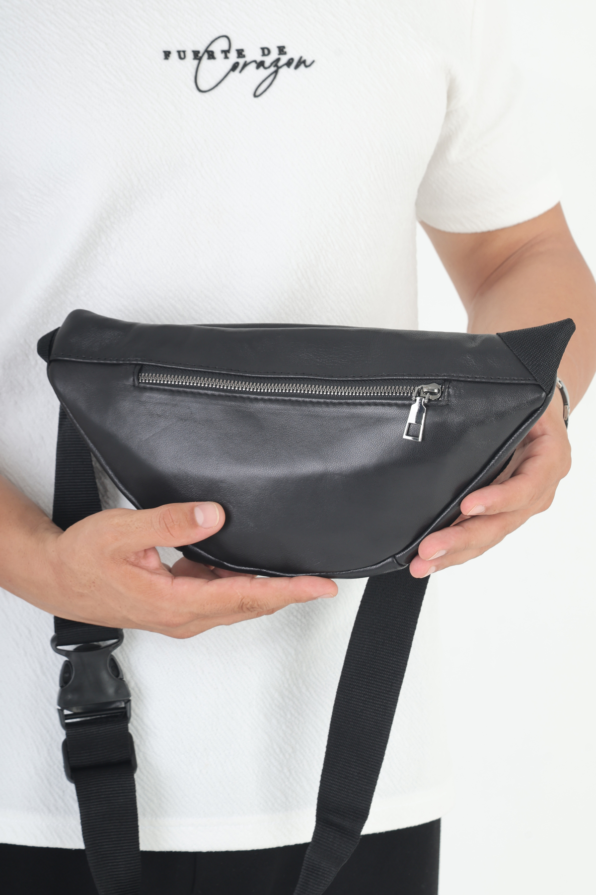 NahitaTyana  Unisex Hakiki Deri Siyah Bel Çantası Çok gözlü - Görsel 8