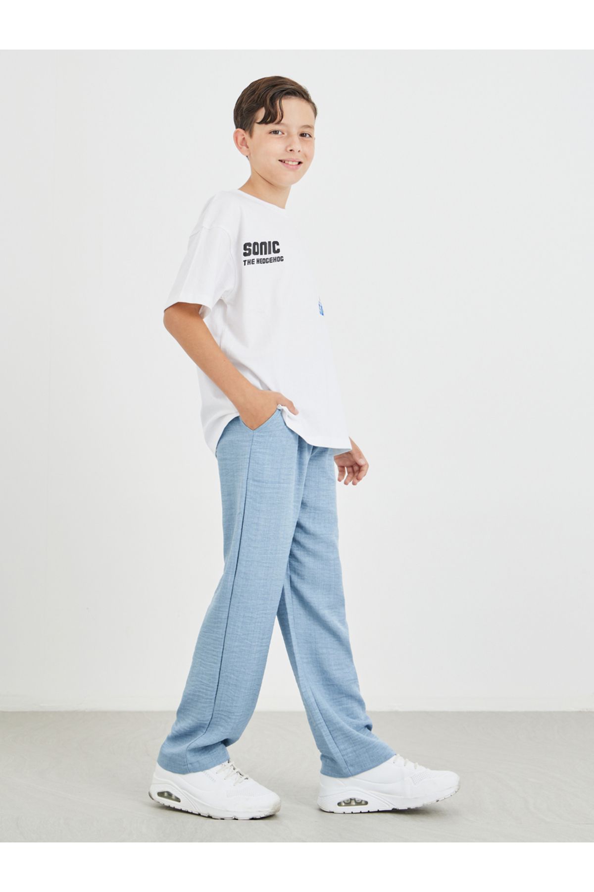Styli-Regular Fit Linen Pants with Drawstring 2