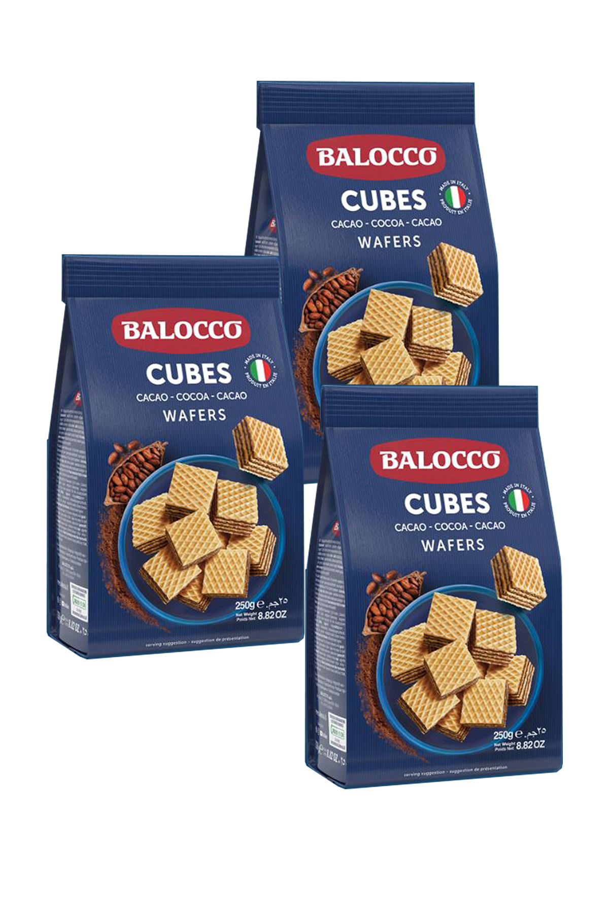 Transmed BALOCCO Wafers Cocoa Küp Gofret - Kakaolu 250 GR - 3 Adet