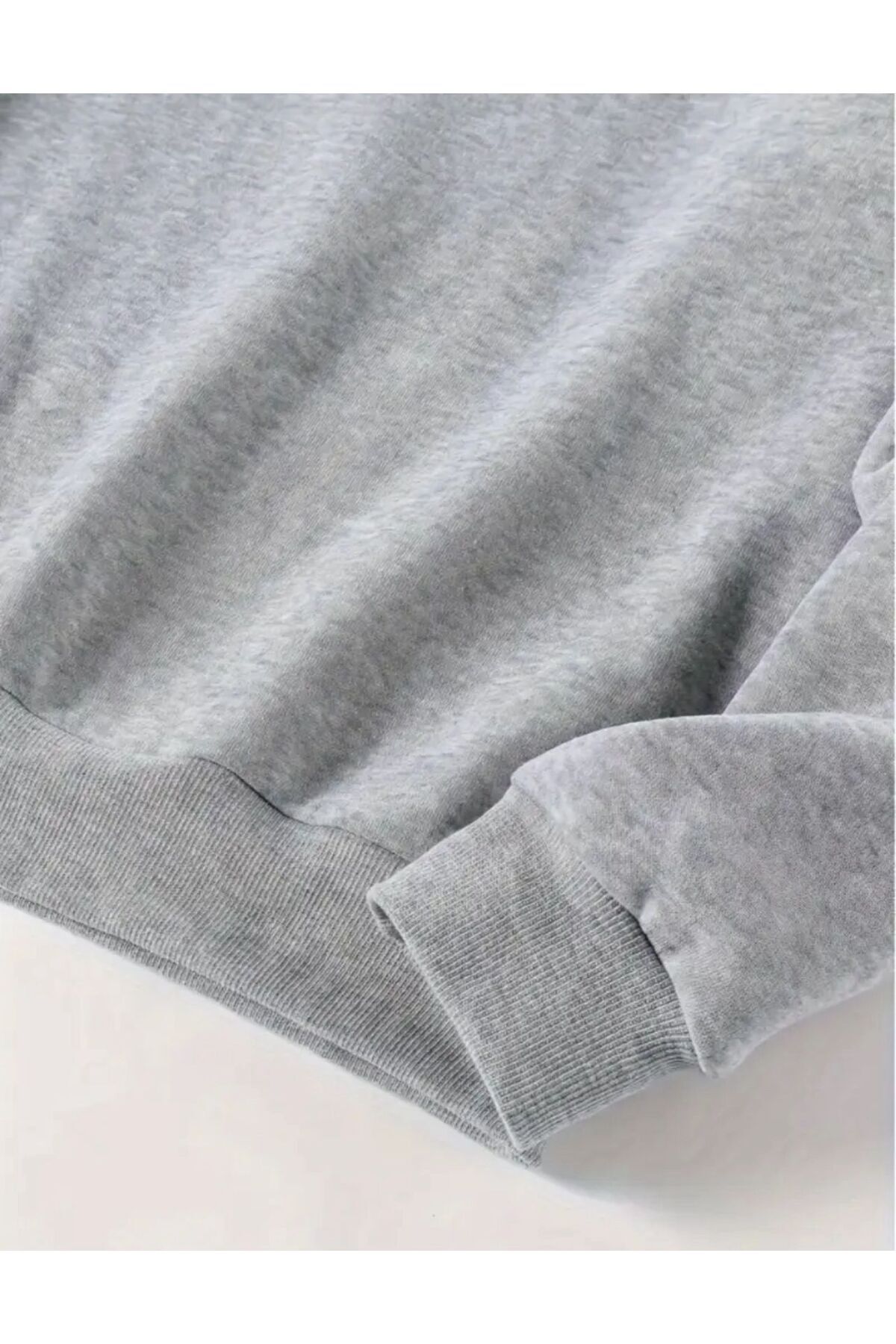 caddekombin Hanorac gri cu decolteu rotund cu imprimeu cu panglică roz strălucitor