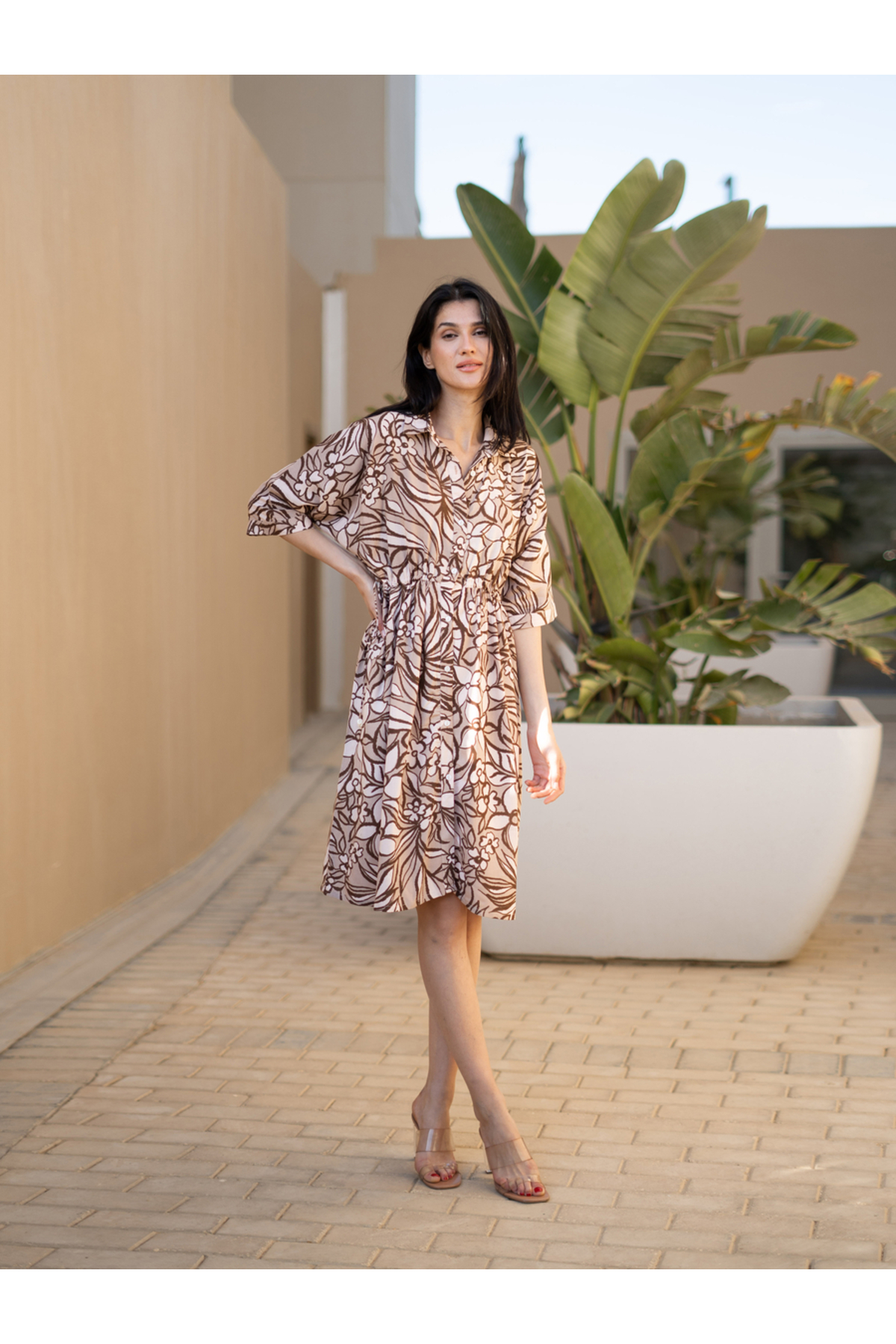 Sanskrutihomes By Styli Printed Collared Knee-Length Dress