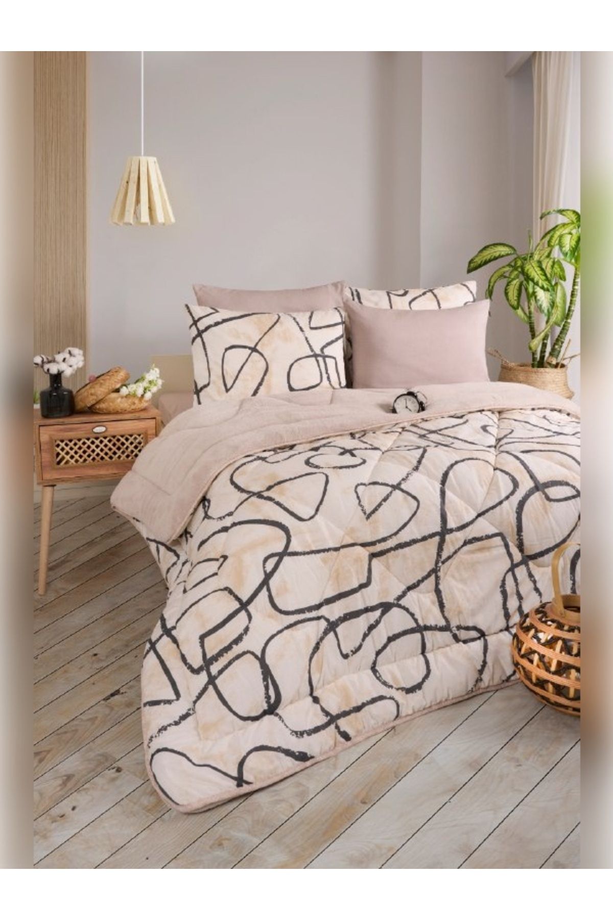 Sudemhome-Double Welsoft Sleeping Set Double Sided Wellsoft Fluffy Fleece Quilt and Battal Fitted Sheet 4