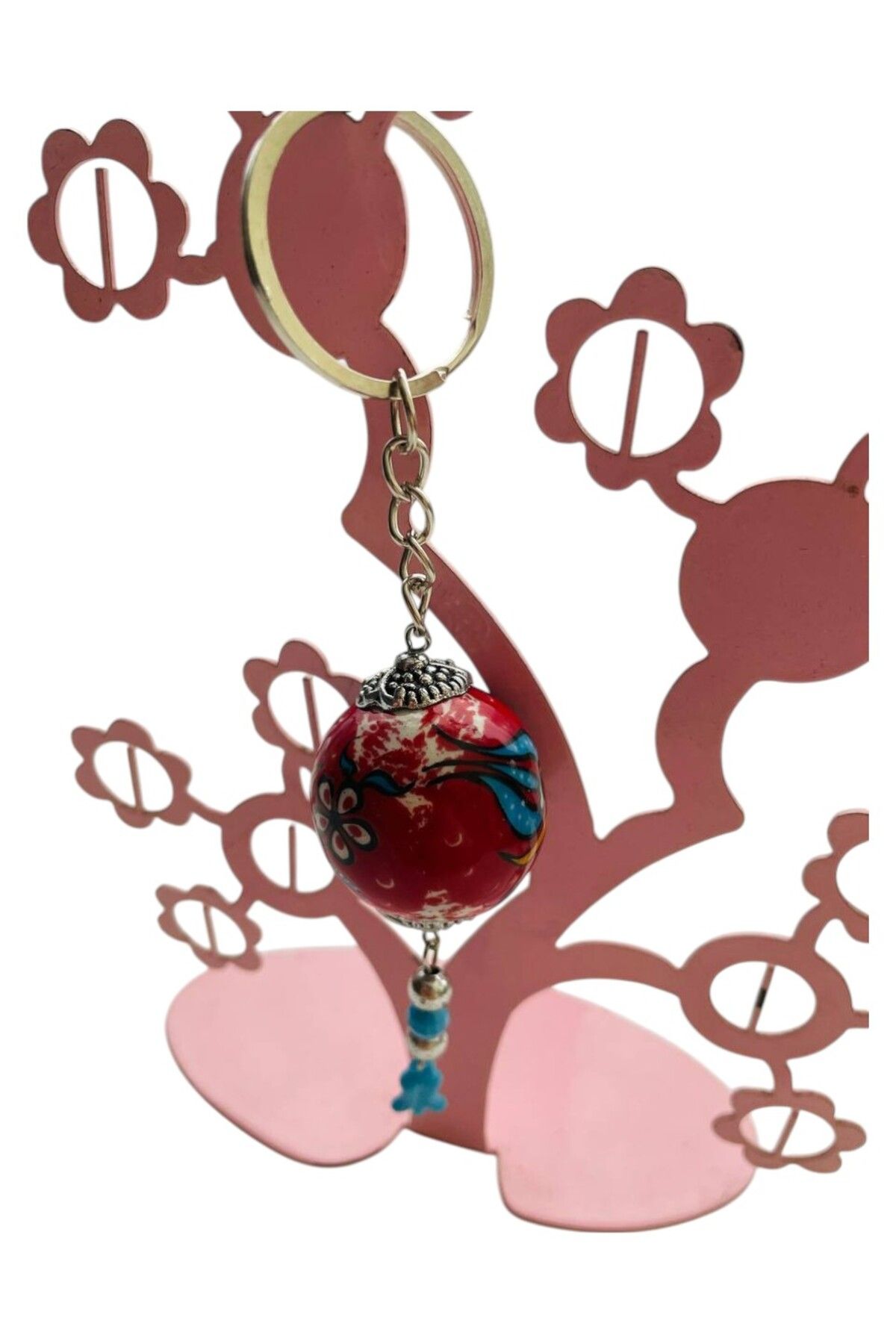 GALATA GIFT-Tile Patterned Ceramic Ball Keychain, Tile, Colorful Keychain with Tulip Pattern Tulip Tip 4