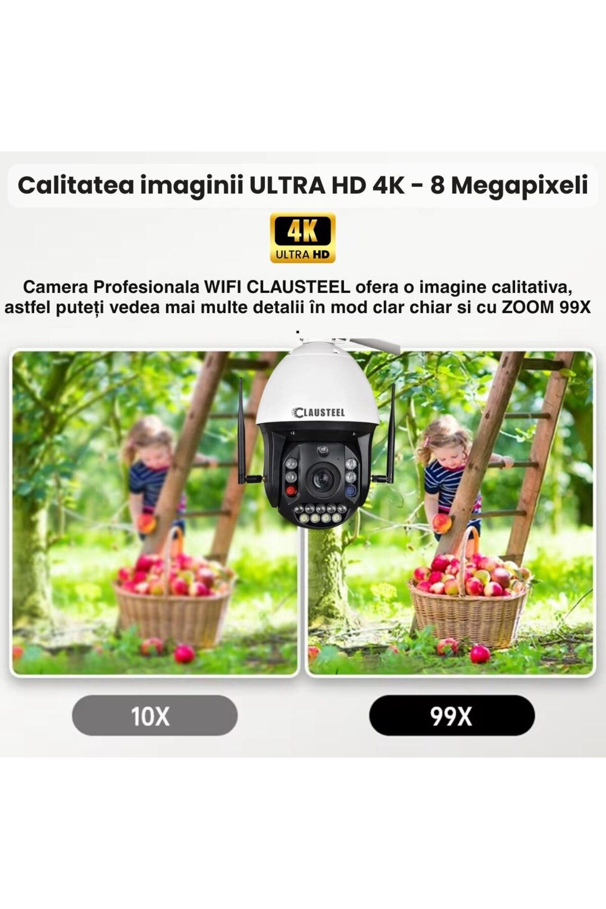 CLAUSTEEL-Professional WiFi Surveillance Camera with 99x Zoom, 8 MP, 4K, 1 KM View, 4