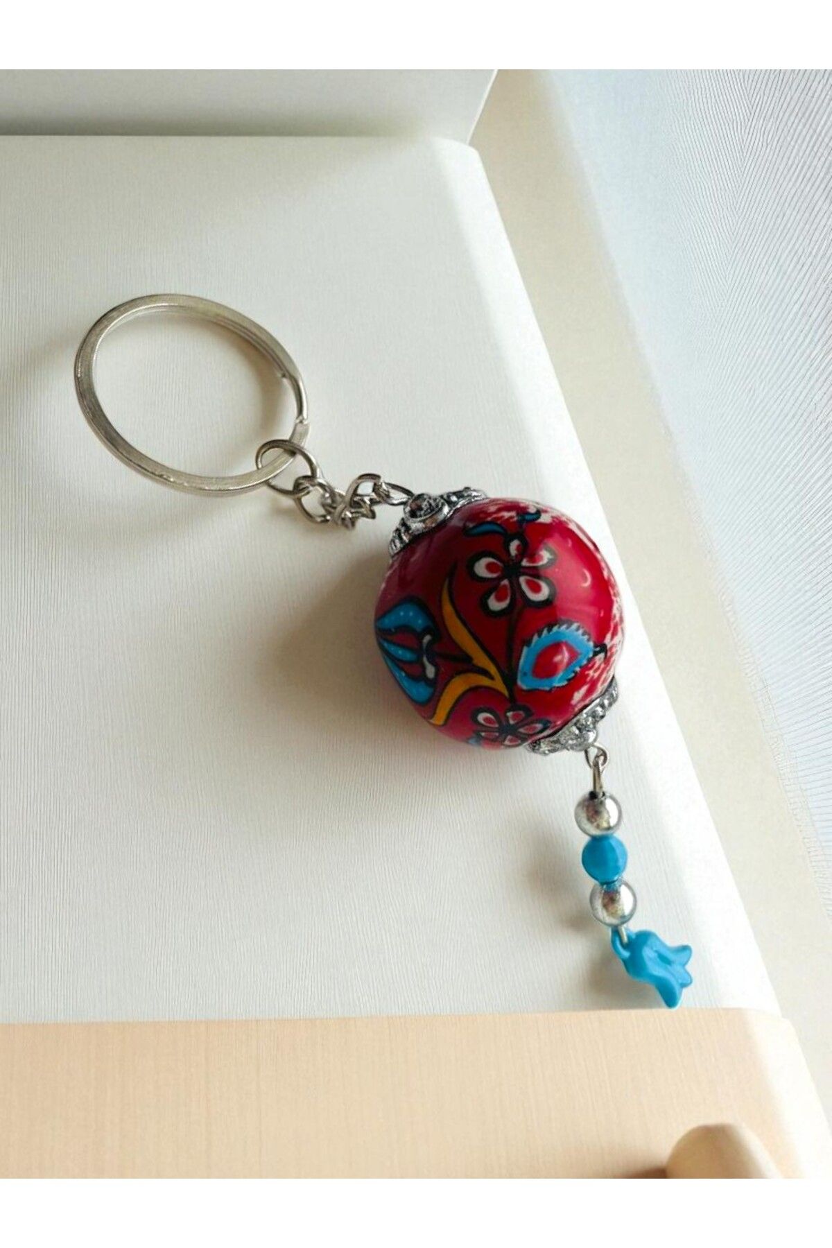 GALATA GIFT-Tile Patterned Ceramic Ball Keychain, Tile, Colorful Keychain with Tulip Pattern Tulip Tip 6