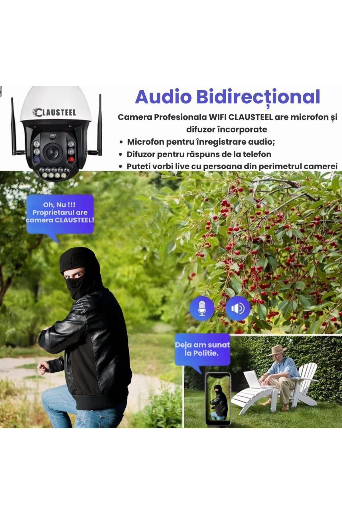 CLAUSTEEL-Professional WiFi Surveillance Camera with 99x Zoom, 8 MP, 4K, 1 KM View, 9