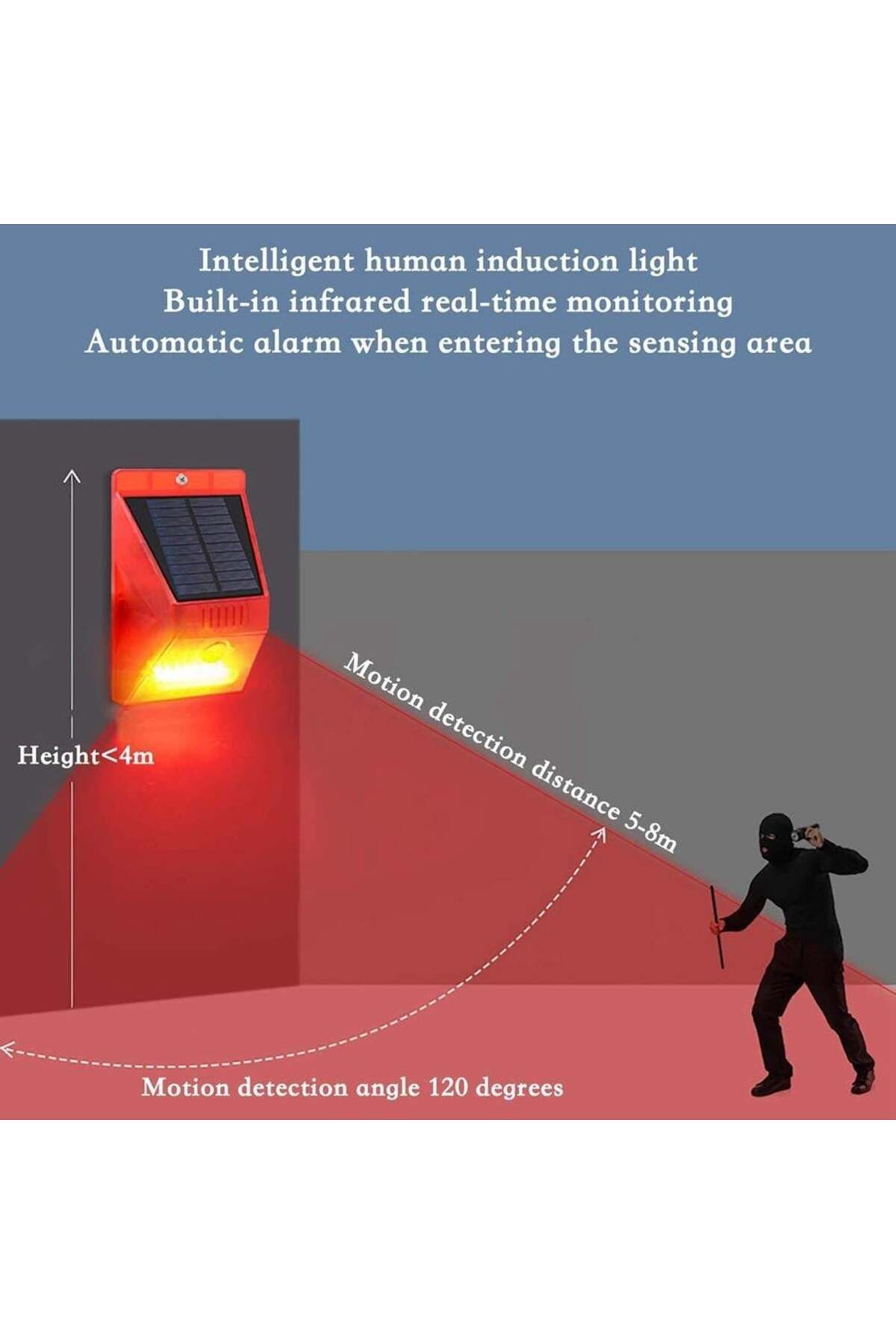 divendi-ro-Solar alarm with motion sensor and remote control, 4 working modes, 129 dB. red-black 9