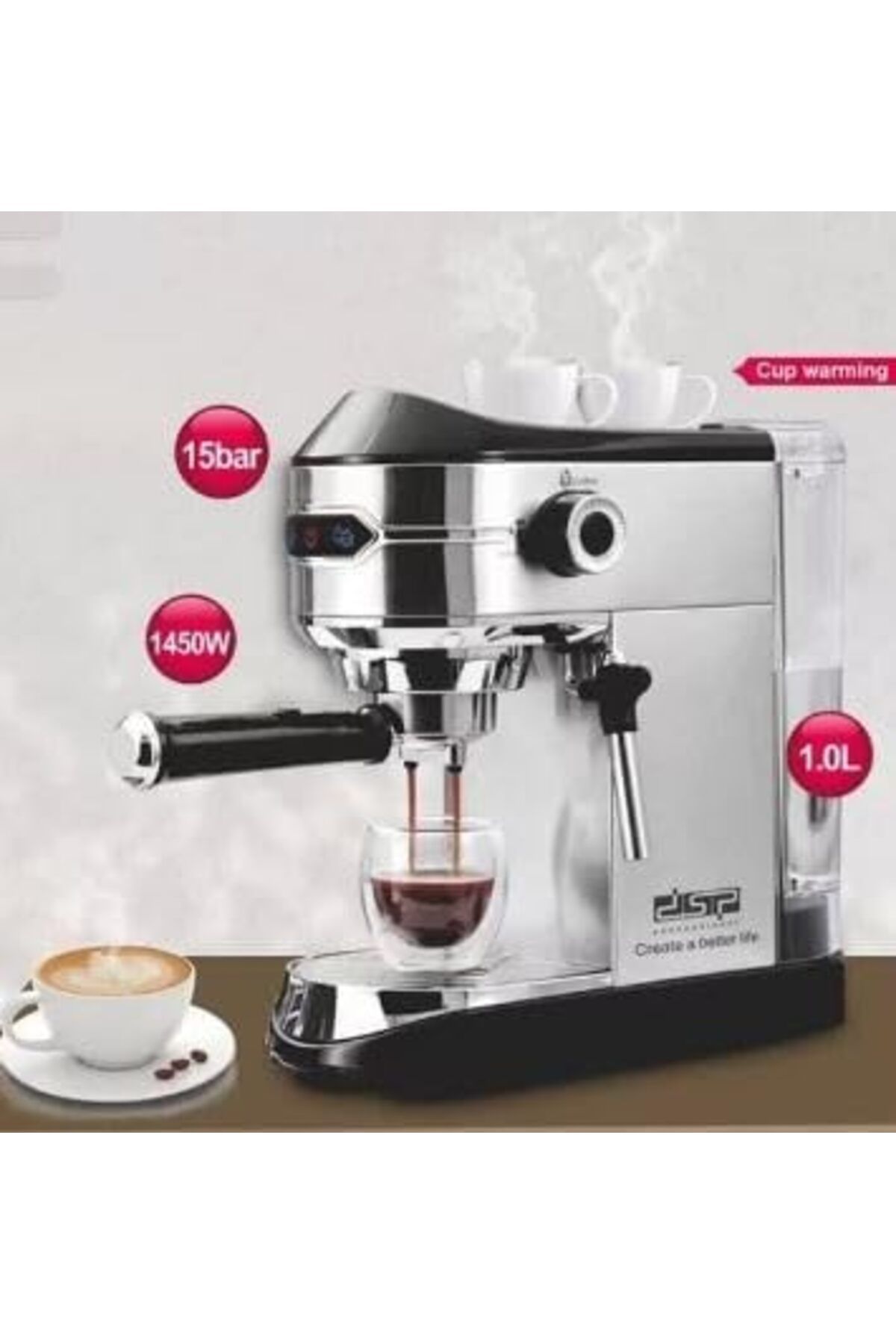 Generic-DSP KA3065 Espresso Coffee Maker with Thermal Fast Heating System & Milk Frother Steam 5