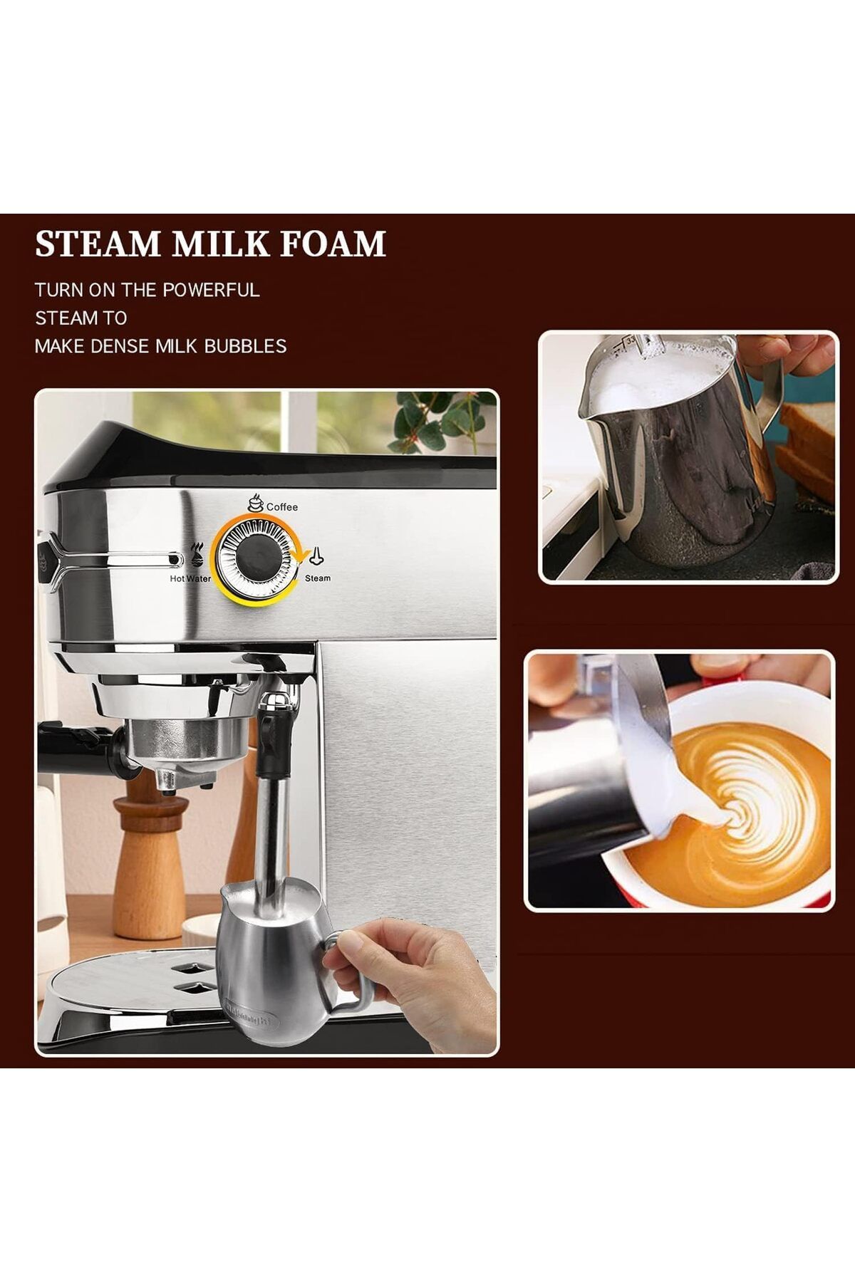 Generic-DSP KA3065 Espresso Coffee Maker with Thermal Fast Heating System & Milk Frother Steam 8