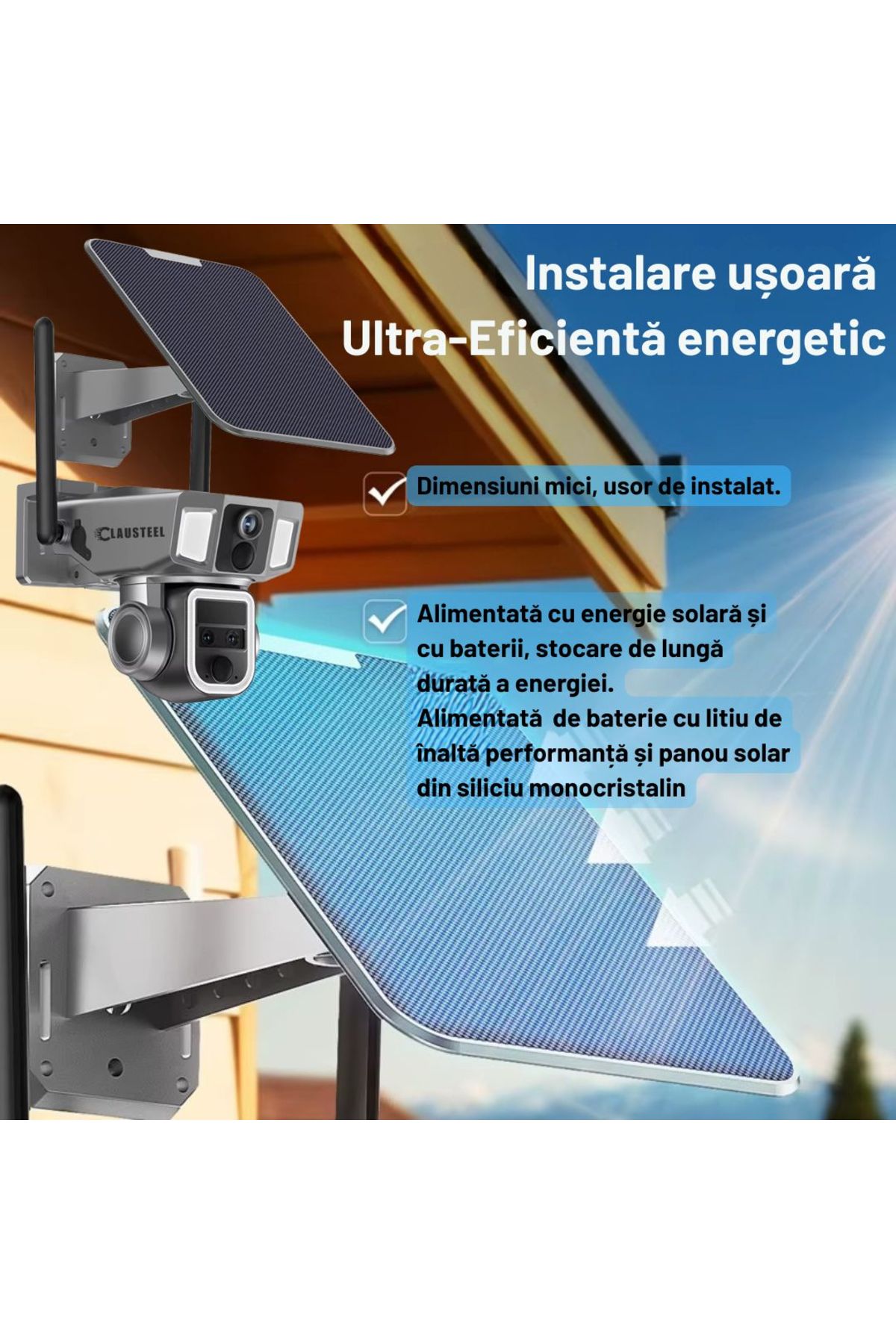 CLAUSTEEL-Cameră de supraveghere profesională 3 în 1 cu panouri solare, conexiune duală WiFi și 4G 7