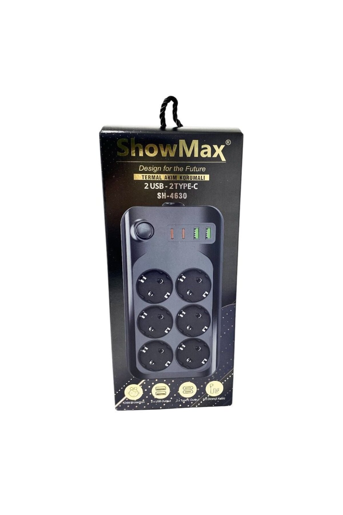 ShowMax SH-4630 2Mt 2xUSB-2xTYPE-C 4lü Termal Akım Korumalı Priz