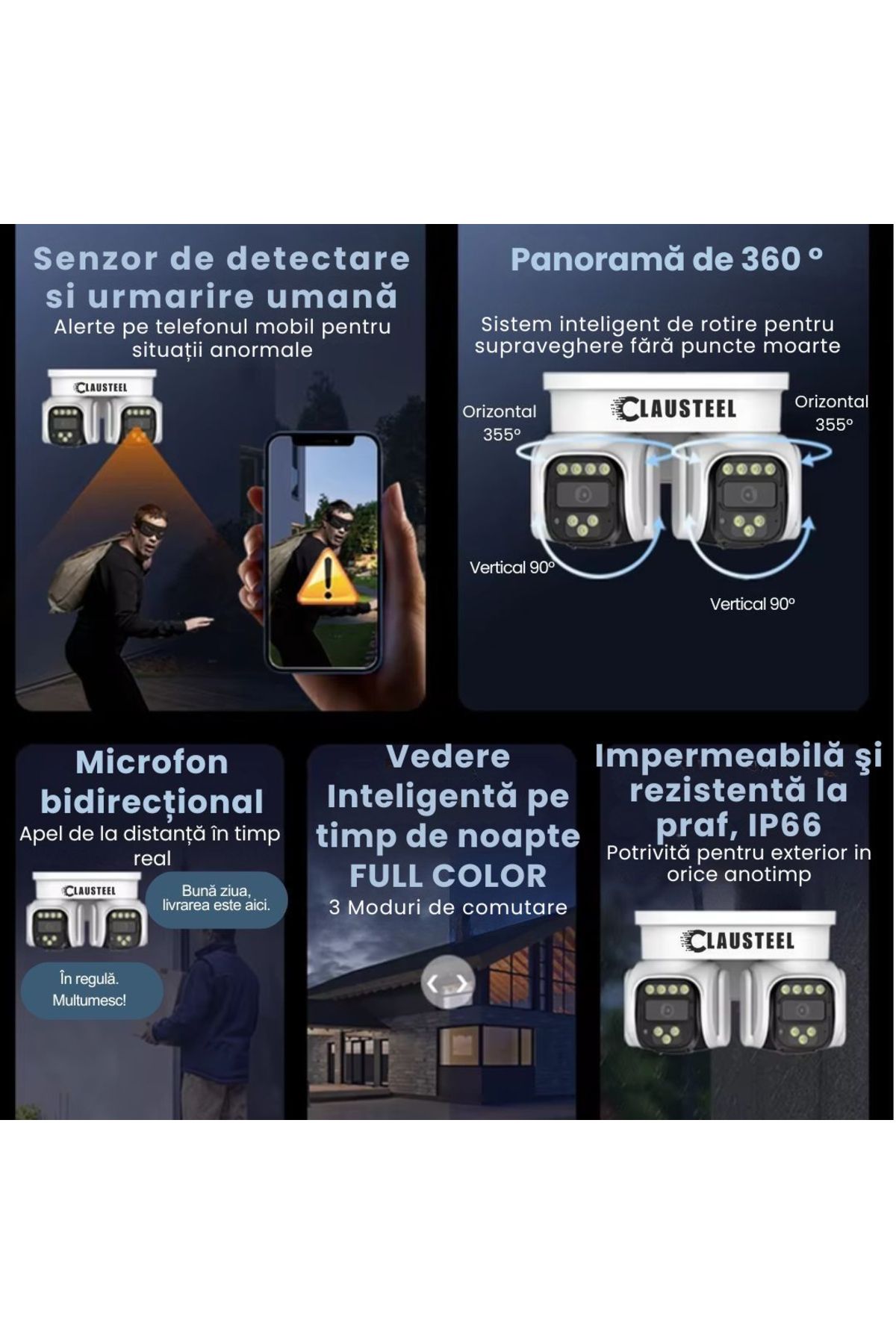 CLAUSTEEL-Cameră de supraveghere profesională 2 în 1 cu panou solar, conexiune SIM 4G, 8 MP, 8000 mAh 8