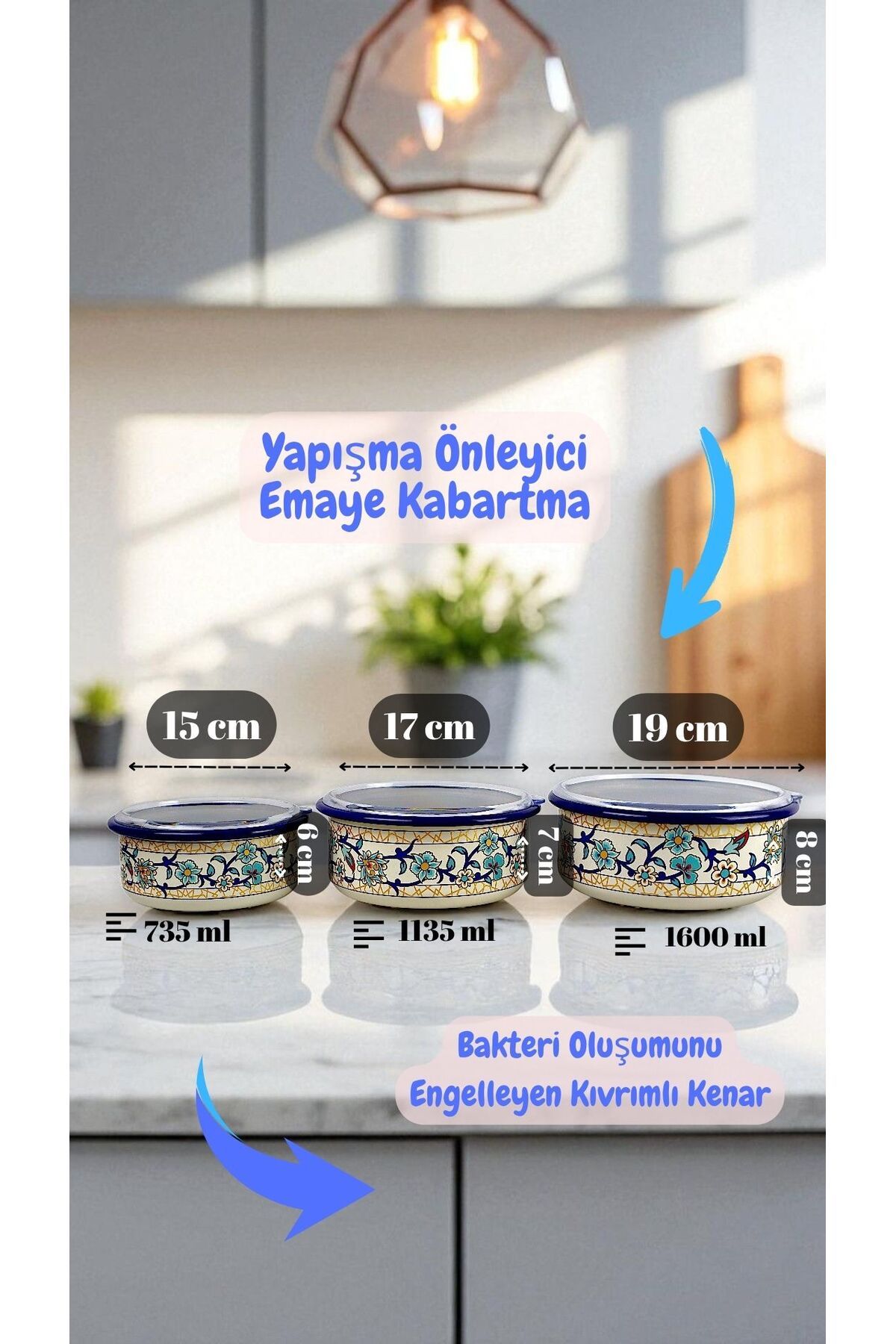 İnci Emaye-No. 14 - 16 - 18 Enameled Storage Container Set of 3 8