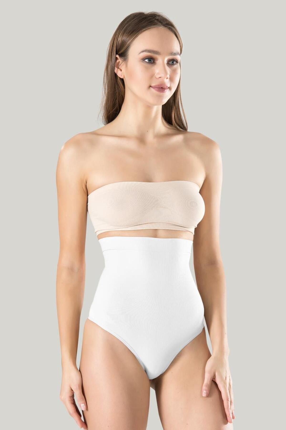 SİERNA-Women's Midriff White String Corset High Waist Seamless Shaper Corset 1