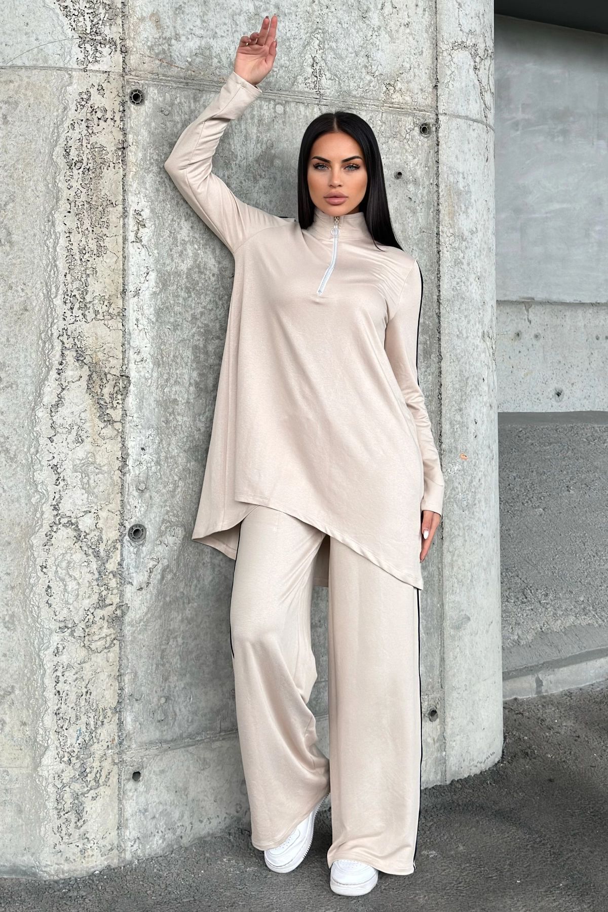 NEW LAVİVA-Women's Piping Detailed Turtleneck with Elastic Waist Two Thread Bottom Top Suit Suitable for Hijab 700-3670 7