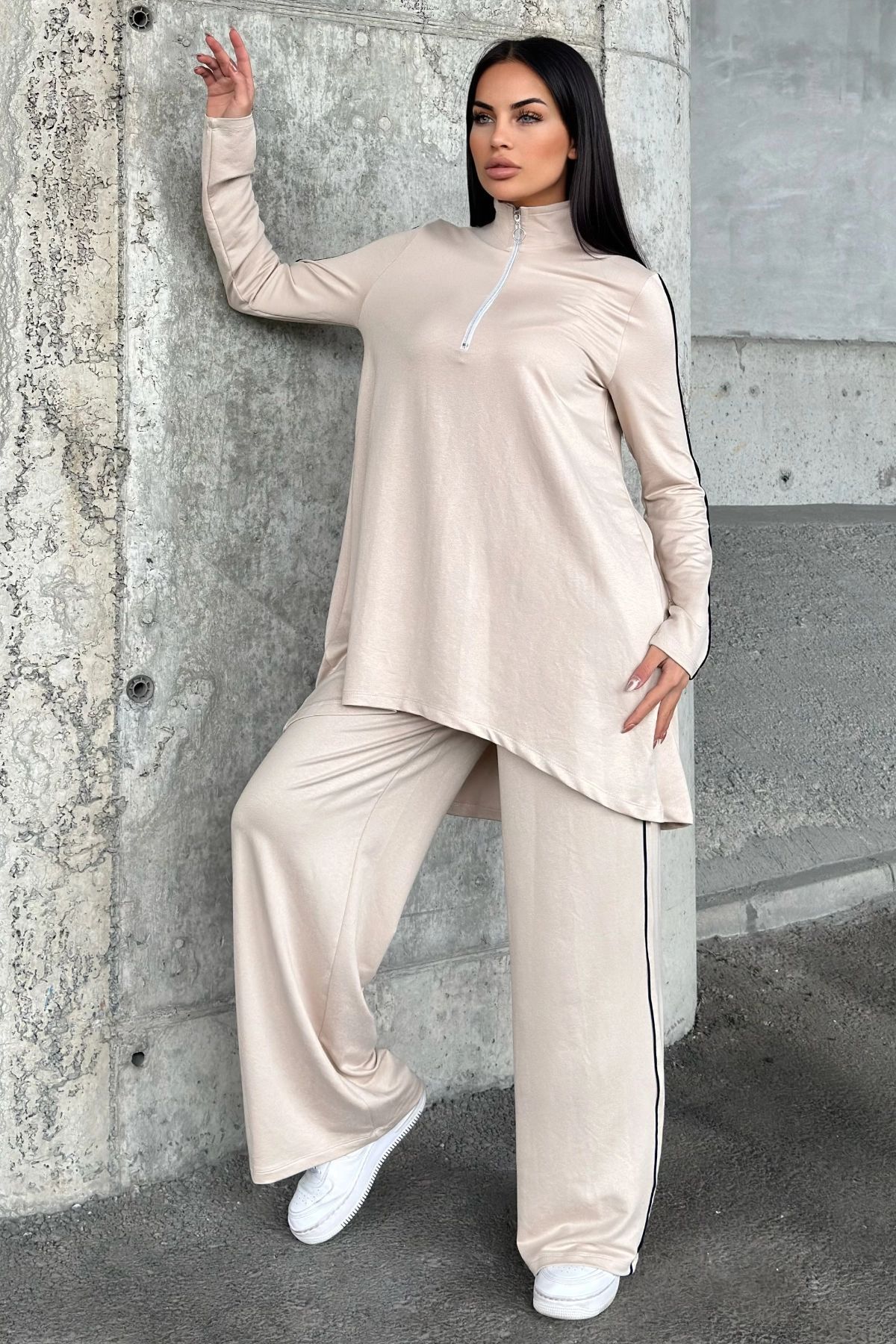 NEW LAVİVA-Women's Piping Detailed Turtleneck with Elastic Waist Two Thread Bottom Top Suit Suitable for Hijab 700-3670 6