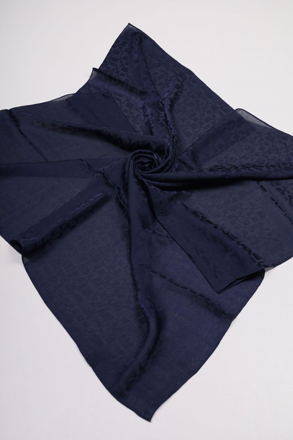 Hint İpek-Self Patterned Sparkle Scarf - Pattern-09 - Navy Blue 1