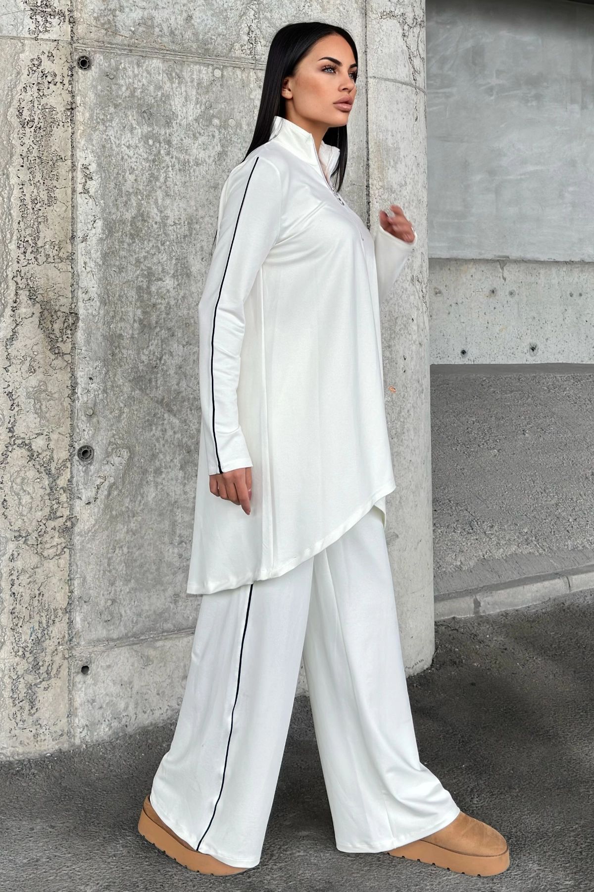 NEW LAVİVA-Women's Piping Detailed Turtleneck with Elastic Waist Two Thread Bottom Top Suit Suitable for Hijab 700-3670 4
