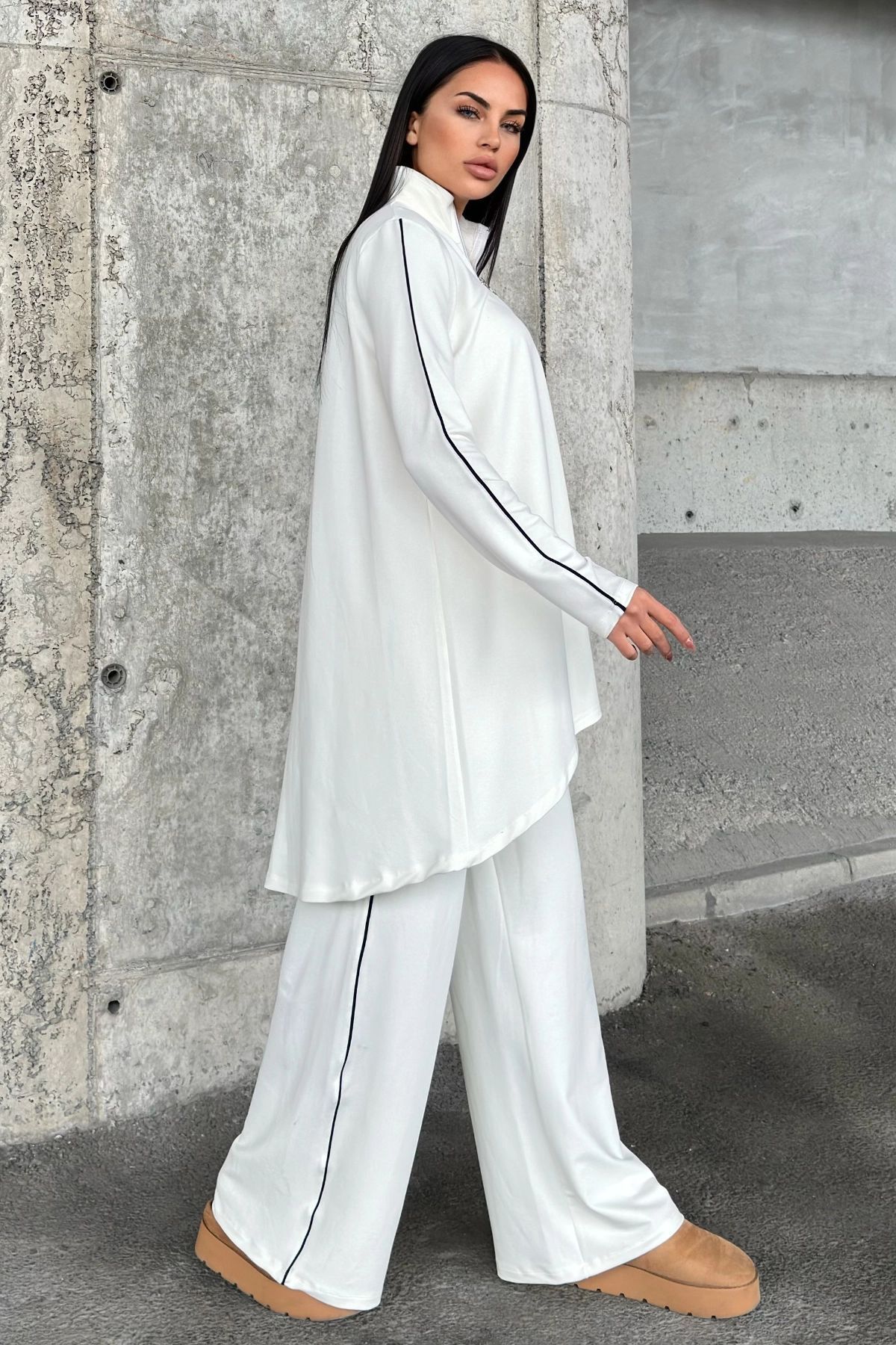 NEW LAVİVA-Women's Piping Detailed Turtleneck with Elastic Waist Two Thread Bottom Top Suit Suitable for Hijab 700-3670 3