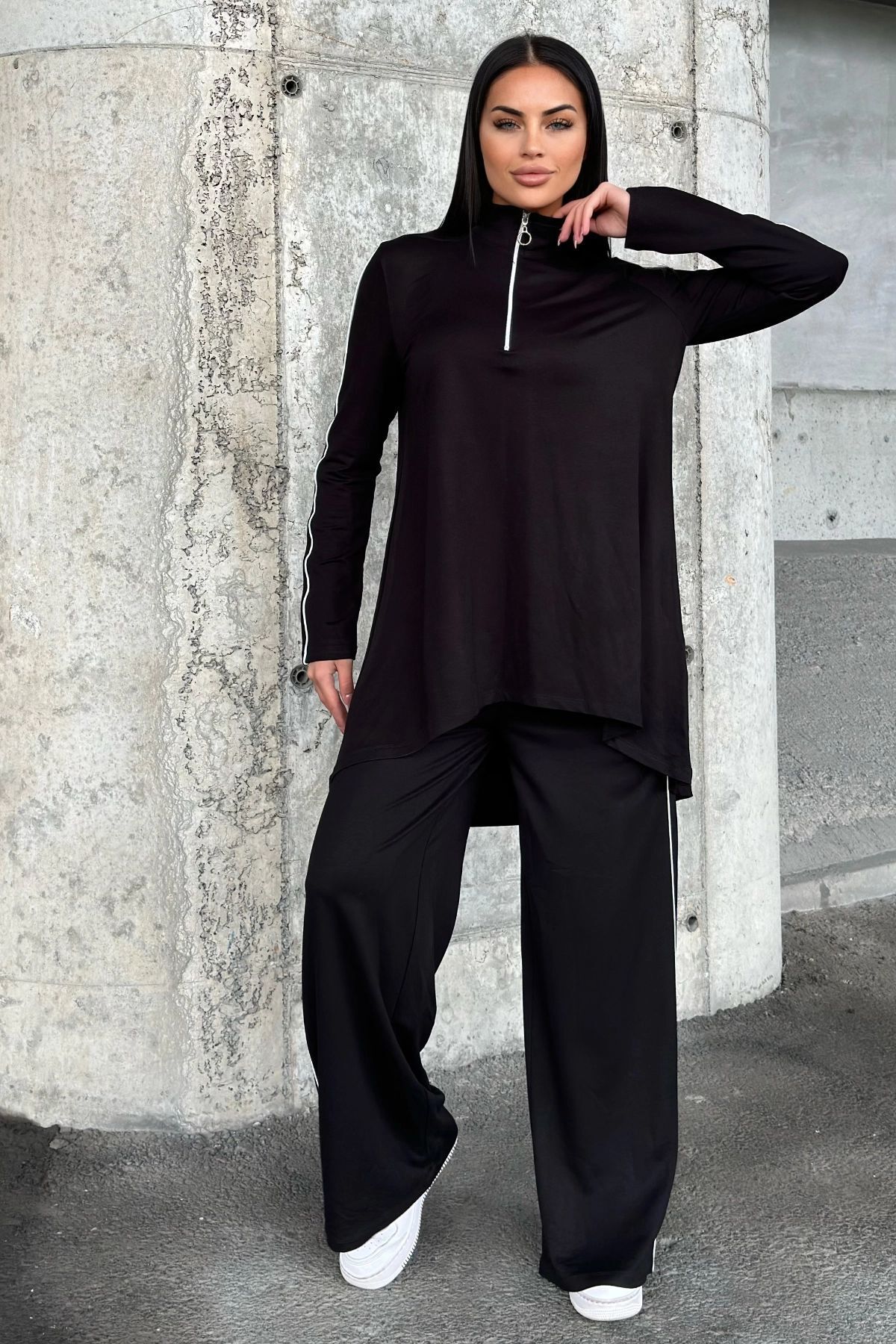 NEW LAVİVA-Women's Piping Detailed Turtleneck with Elastic Waist Two Thread Bottom Top Suit Suitable for Hijab 700-3670 7
