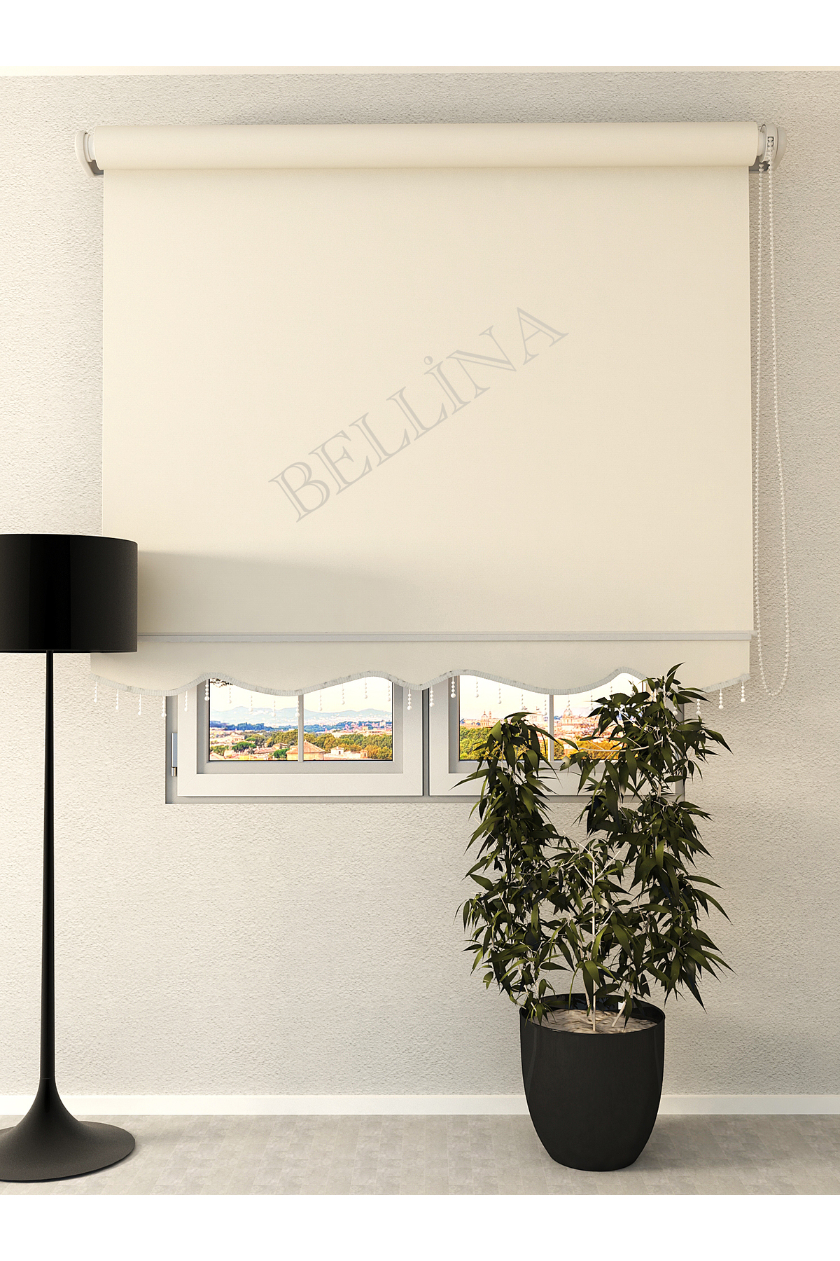 Ecru Imported Matte Polyester Beaded Zebra Roller Blind Curtain ( Aluminum Case Metal Side Cover )