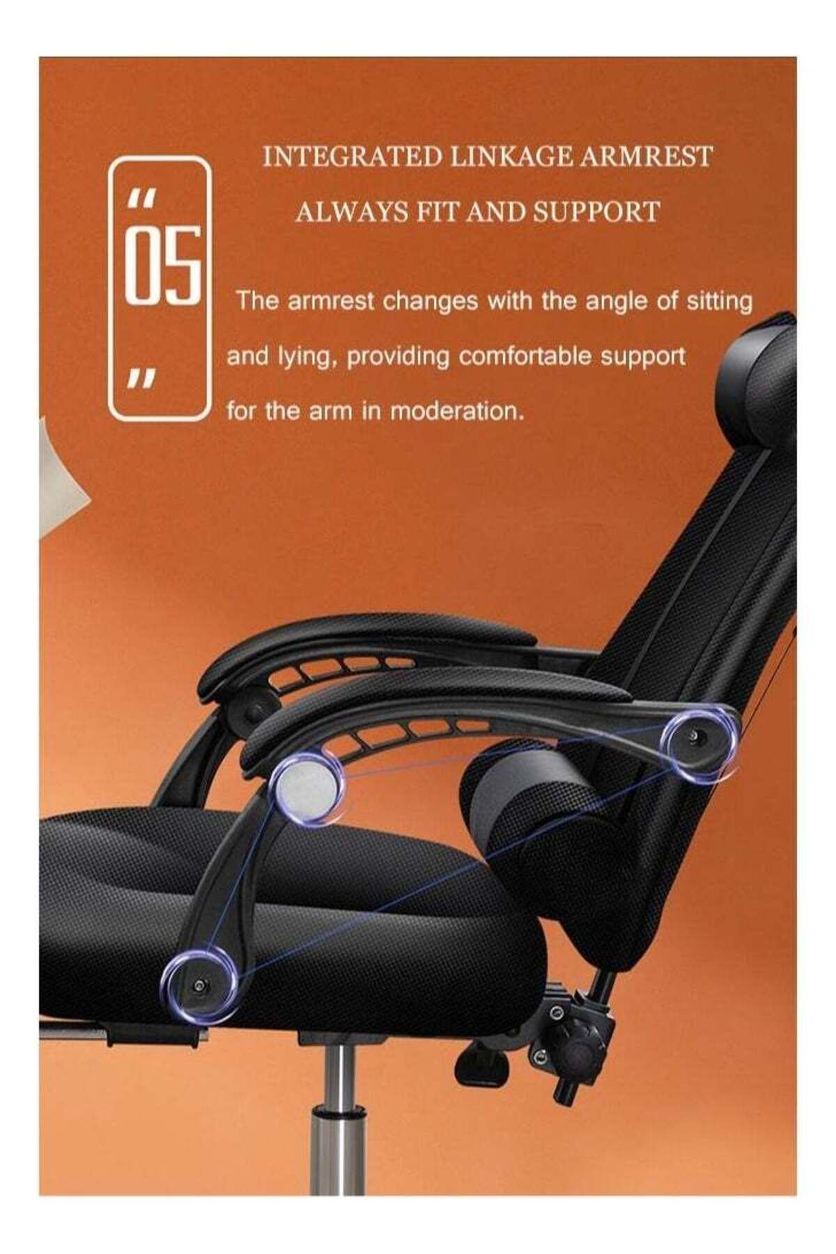 COOYA-Reclinable Computer Office Chair, with retractable footrest and Reclining Function, for home, balck 5